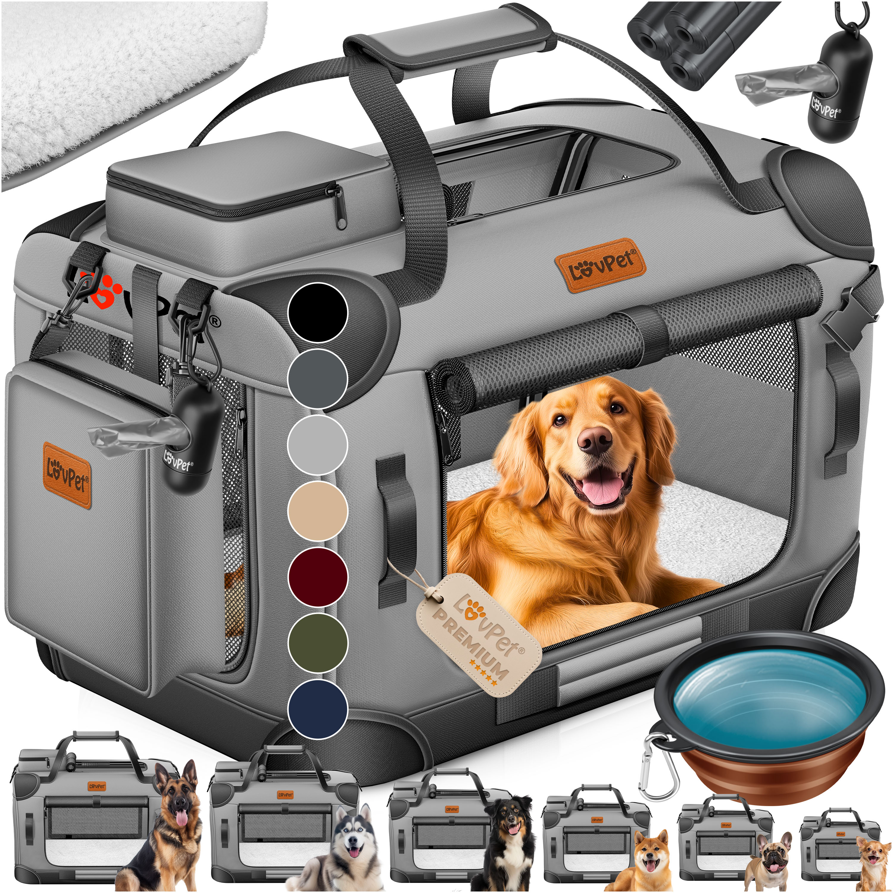 LOVPET&reg; Hundebox Hundetransportbox faltbar Inkl.Hundenapf Transporttasche Hundetasche Transportbox f&uuml;r Haustiere, Hunde und Katzen Haustiertransportbox - Bild 1