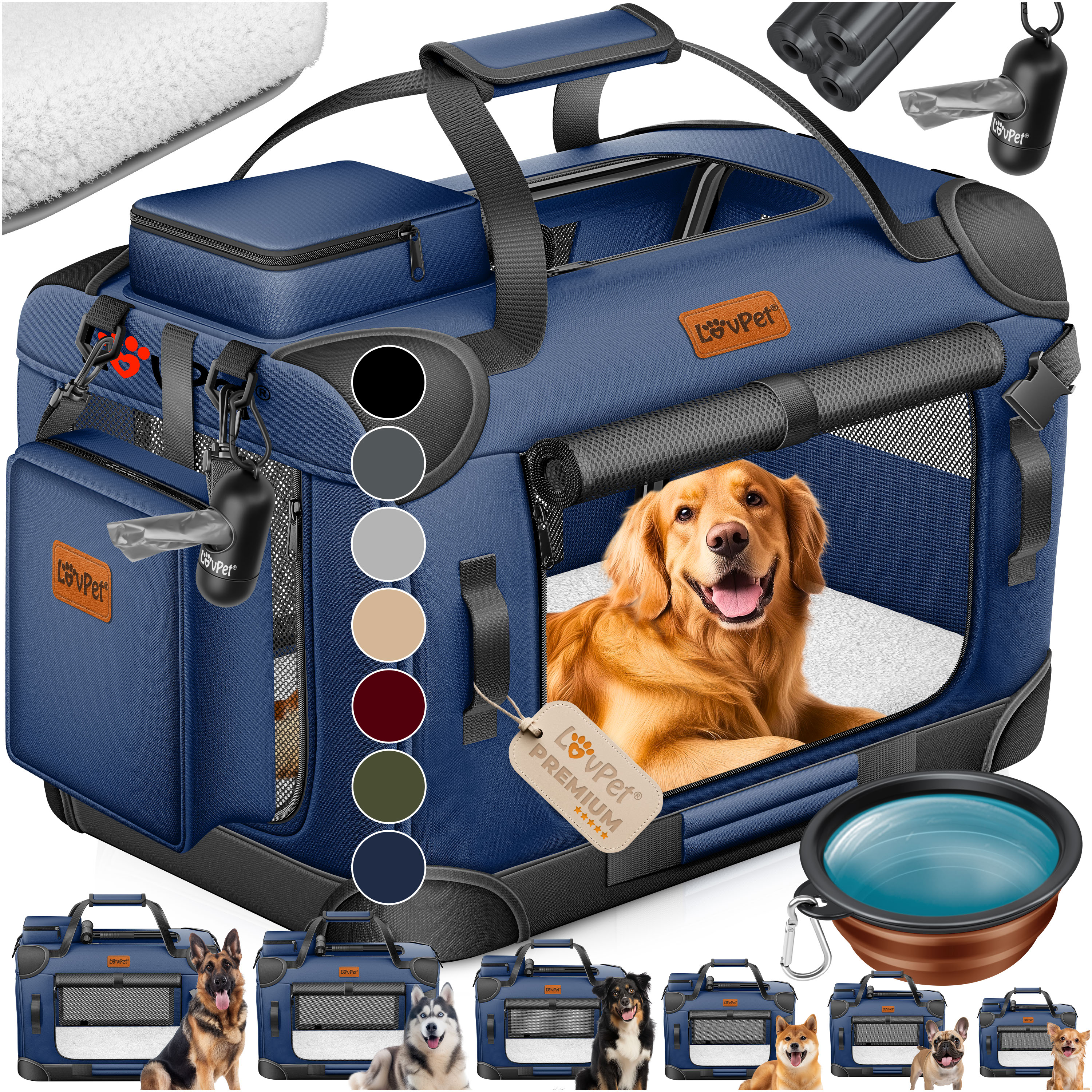 LOVPET&reg; Hundebox Hundetransportbox faltbar Inkl.Hundenapf Transporttasche Hundetasche Transportbox f&uuml;r Haustiere, Hunde und Katzen Haustiertransportbox - Bild 1