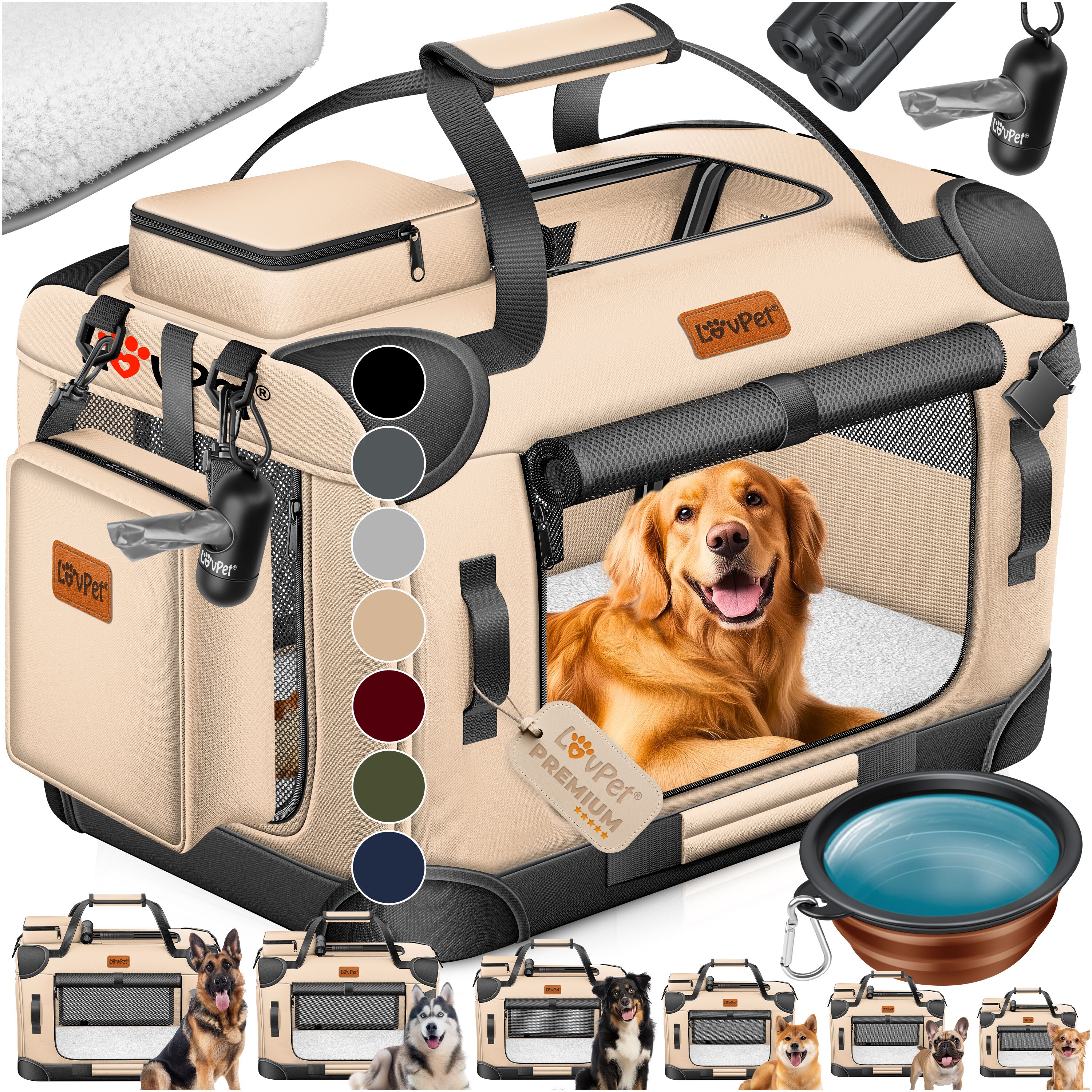 LOVPET&reg; Hundebox Hundetransportbox faltbar Inkl.Hundenapf Transporttasche Hundetasche Transportbox f&uuml;r Haustiere, Hunde und Katzen Haustiertransportbox - Bild 1