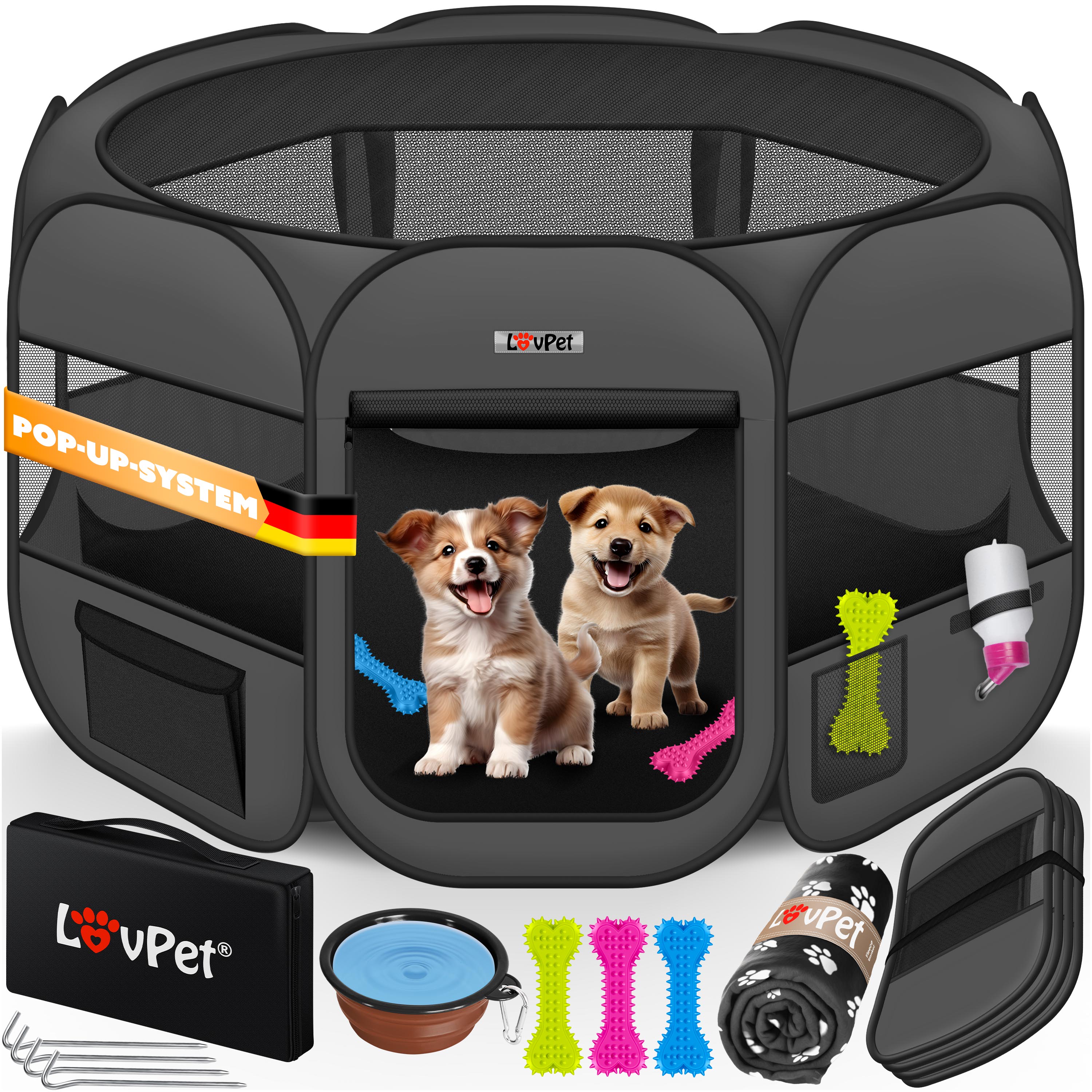 LOVPET&reg; Welpenlaufstall Tierlaufstall Faltbar f&uuml;r Kleintiere Hunde, Katzen Inkl. Hundenapf Hundelaufstall Freigehege Oxfordgewebe Pop-up System Indoor & Outdoor - Bild 1