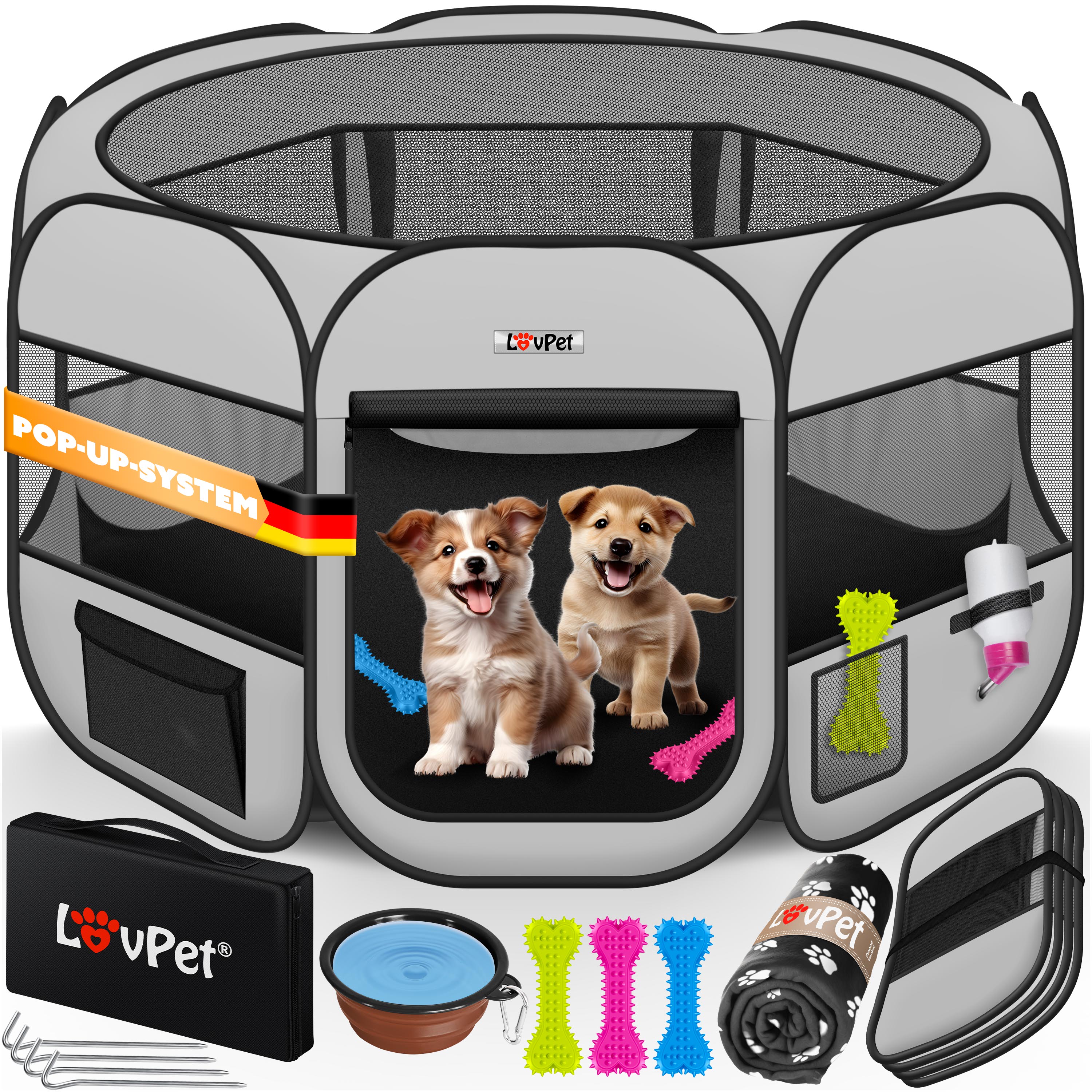 LOVPET&reg; Welpenlaufstall Tierlaufstall Faltbar f&uuml;r Kleintiere Hunde, Katzen Inkl. Hundenapf Hundelaufstall Freigehege Oxfordgewebe Pop-up System Indoor & Outdoor - Bild 1