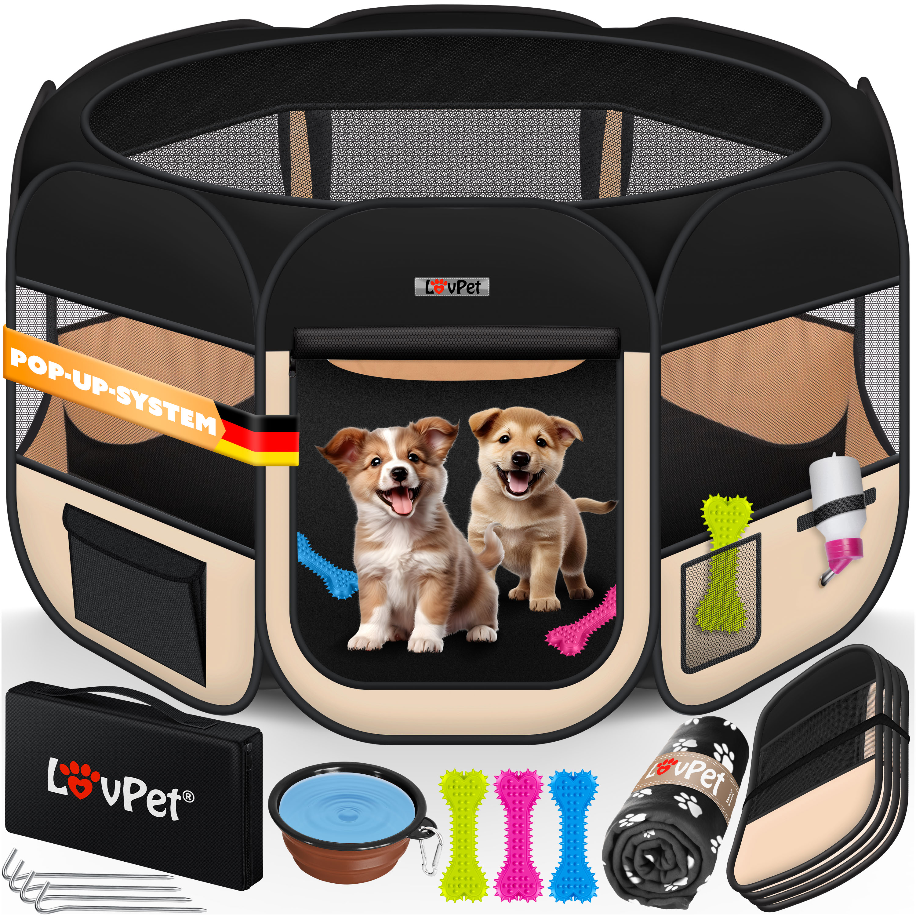 LOVPET&reg; Welpenlaufstall Tierlaufstall Faltbar f&uuml;r Kleintiere Hunde, Katzen Inkl. Hundenapf Hundelaufstall Freigehege Oxfordgewebe Pop-up System Indoor & Outdoor - Bild 1
