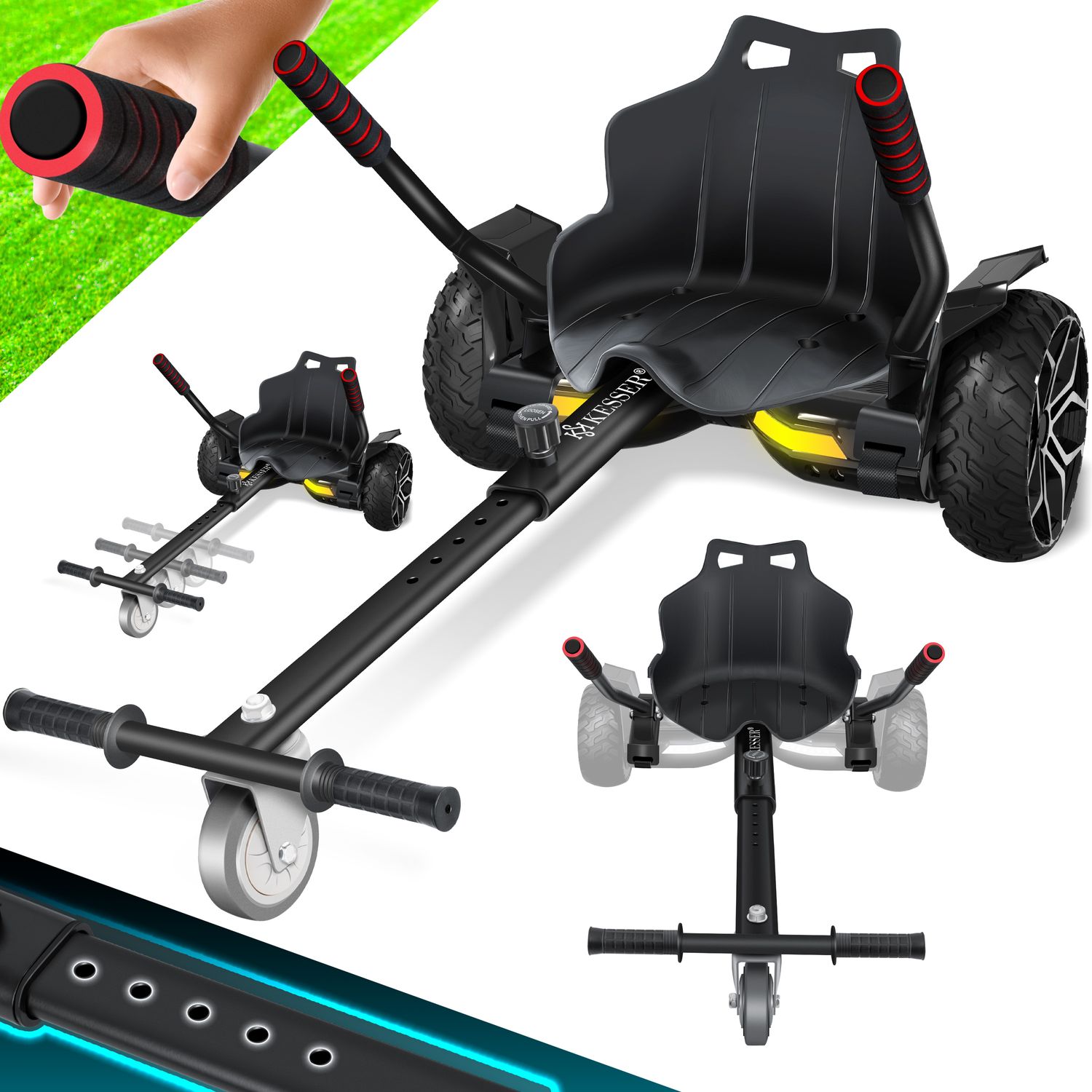 KESSER&reg; Premium Hoverboard Sitz f&uuml;r 6,5 bis 10 Zoll L&auml;ngenverstellbar 75-98 cm Kompatibel Hoverkart Hover-Board Go-Kart Stuhl Self Balancing - f&uuml;r Kinder Erwachsene Stahl-Rahmen Schalensitz - Bild 1