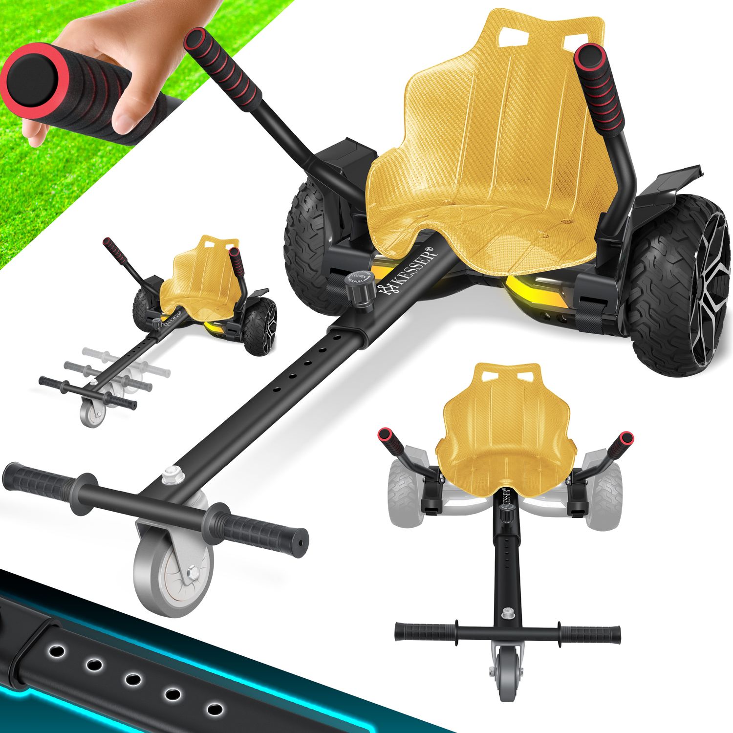 KESSER&reg; Premium Hoverboard Sitz f&uuml;r 6,5 bis 10 Zoll L&auml;ngenverstellbar 75-98 cm Kompatibel Hoverkart Hover-Board Go-Kart Stuhl Self Balancing - f&uuml;r Kinder Erwachsene Stahl-Rahmen Schalensitz - Bild 1