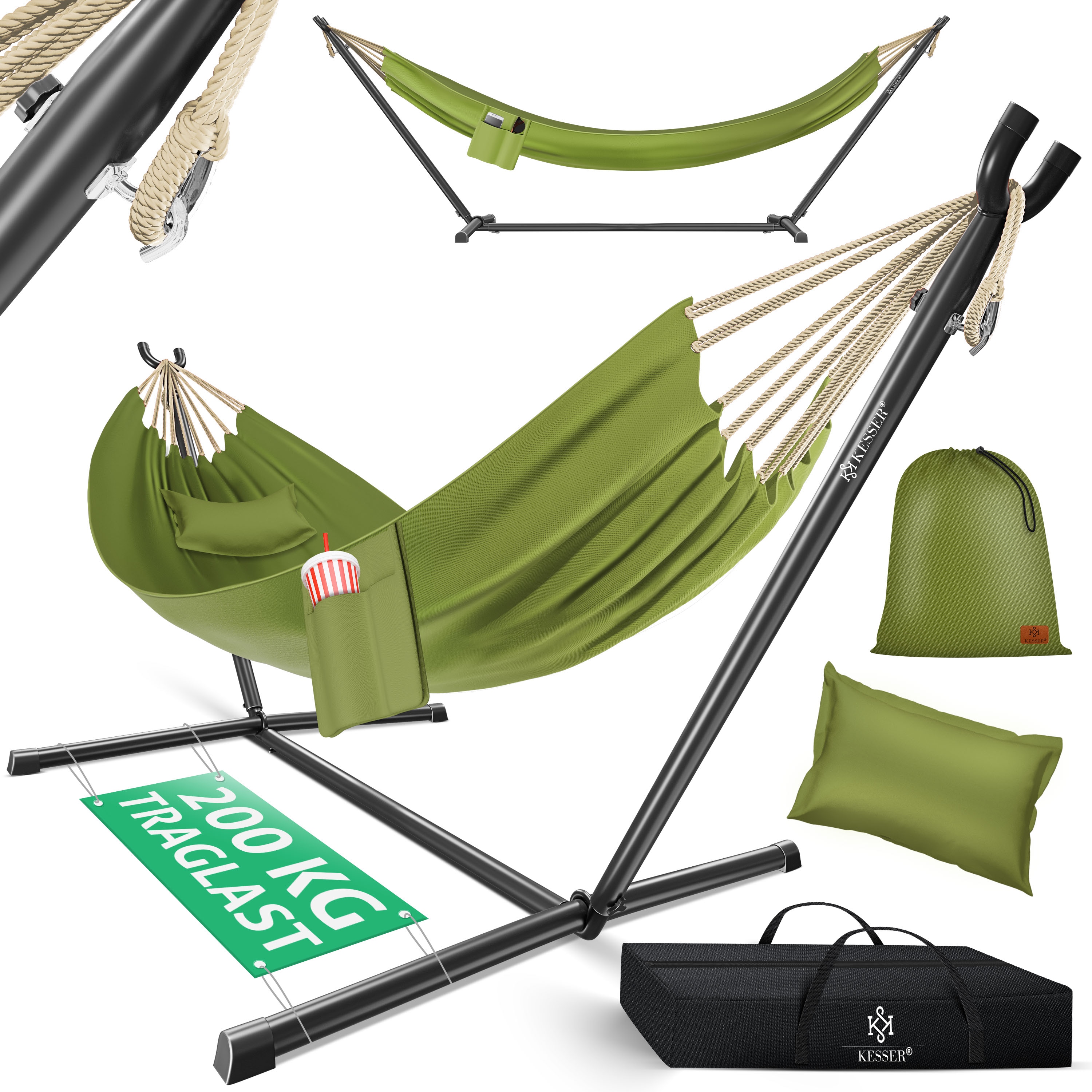 KESSER&reg; H&auml;ngematte LAKE mit Gestell Doppelh&auml;ngematte f&uuml;r 2 Personen-Stabiler Rahmen 200kg Belastbarkeit Indoor & Outdoor XXL H&auml;ngesessel Doppel Mehrpersonen Garten Pool Balkon Terrasse - Bild 1