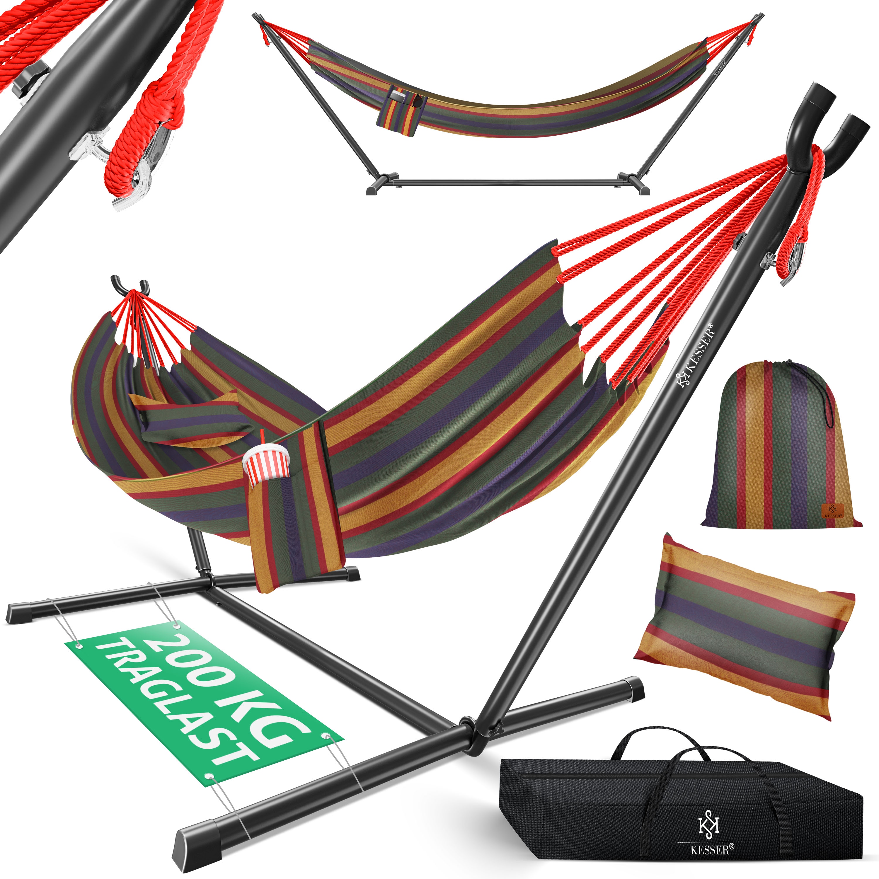 KESSER&reg; H&auml;ngematte LAKE mit Gestell Doppelh&auml;ngematte f&uuml;r 2 Personen-Stabiler Rahmen 200kg Belastbarkeit Indoor & Outdoor XXL H&auml;ngesessel Doppel Mehrpersonen Garten Pool Balkon Terrasse - Bild 1