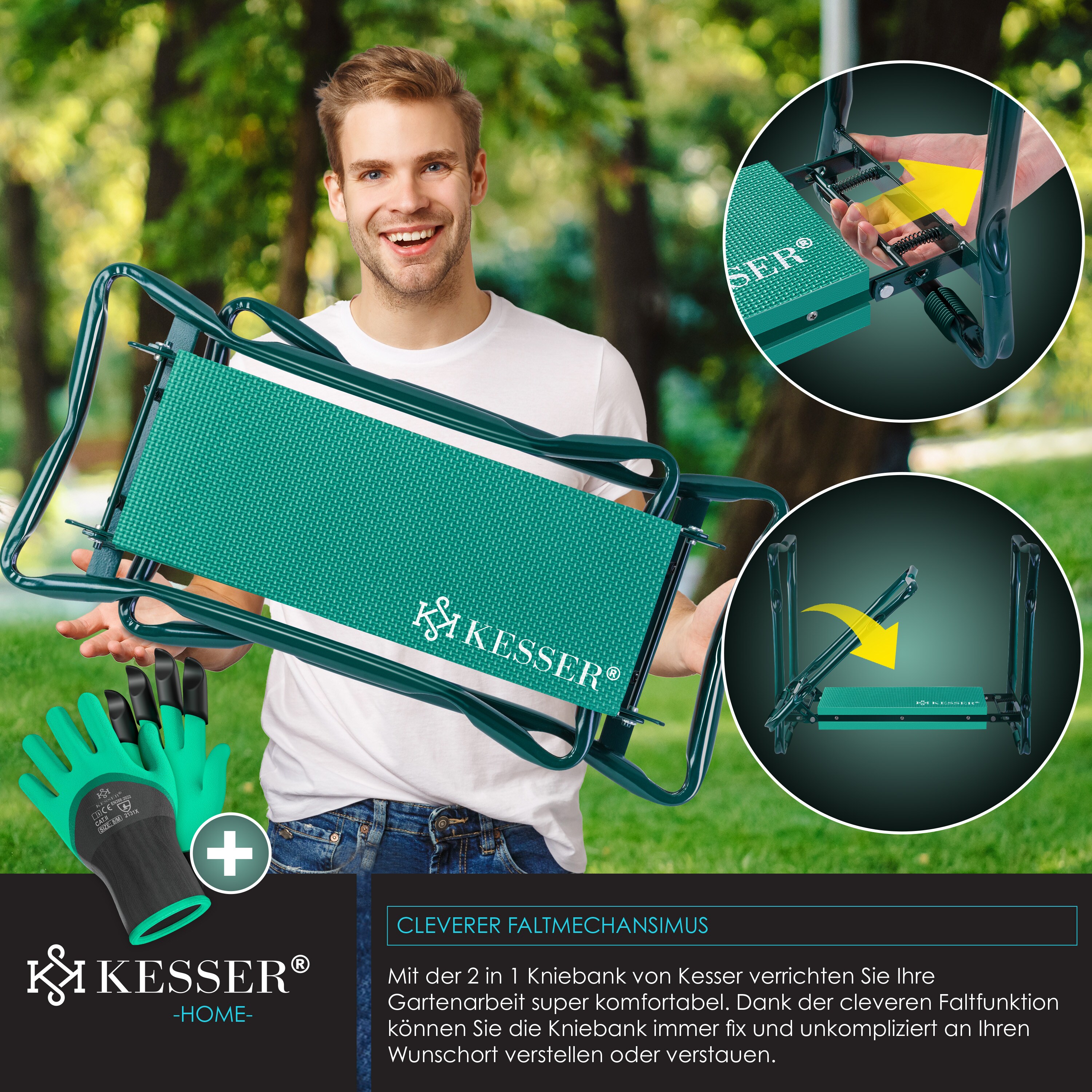 LAIKOU Garten-Kniebank Mit Sitzfunktion & Werkzeugtasche – Faltbar | Gartensitz Kniehocker