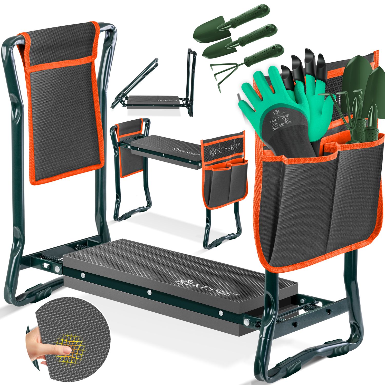 KESSER&reg; 2 in 1 XXL Kniebank f&uuml;r Gartenarbeit Gepolstert Sitzunterlage Eva-Schaumkissen Gartenhocker Klappbar Inkl. 2x Werkzeugtasche Gartenbank H&ouml;henverstellbar 60 x 50 x 27 cm bis 150 kg - Bild 1