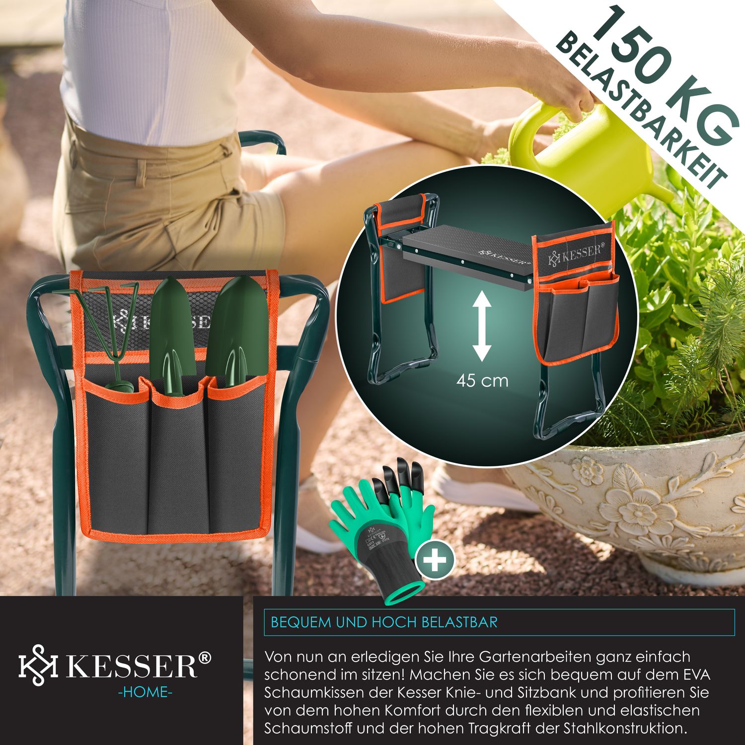 KESSER® 2-in-1 XXL Knee Bench for Gardening Padded Seat Cushion EVA