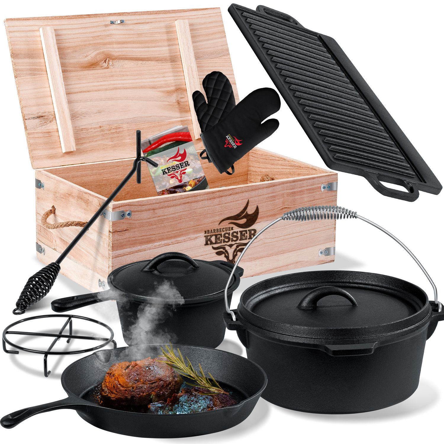 Aufun 12-teilig Dutch Oven Set In Holzkiste Mit Dut Produktbild-Vorschau 10