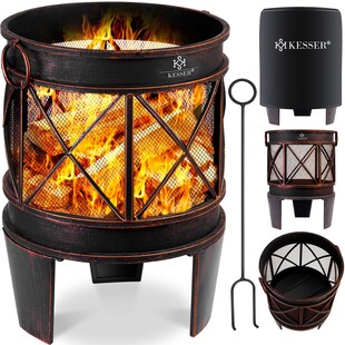 KESSER® Feuerschale Inkl. Abdeckung Feuerkorb mit Funkenschutz & Griffen + Schürhaken Feuerstelle 58 x 45 cm für Garten & Terrasse Metall Antik-Rost-Optik Multifunktional Fire Pit Heizung BBQ - Bild 1