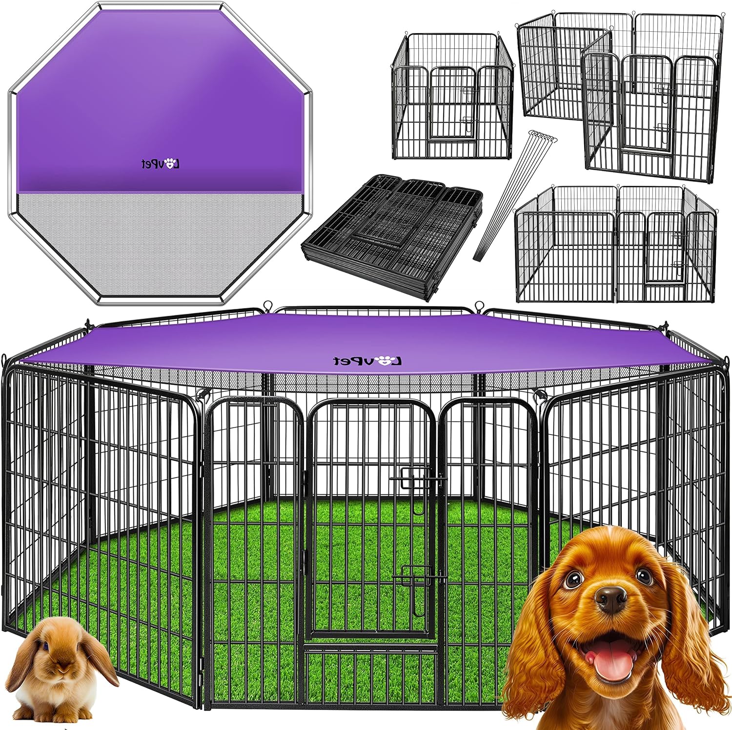 LovPet Welpenlaufstall Freilaufgehege Welpenauslauf Hundelaufstall Tierlaufstall Hunde, mit T&uuml;r und wetterfester laufstall F&uuml;r Hund, Katze, Welpe, Kaninchen, Meerschweinchen - Bild 1