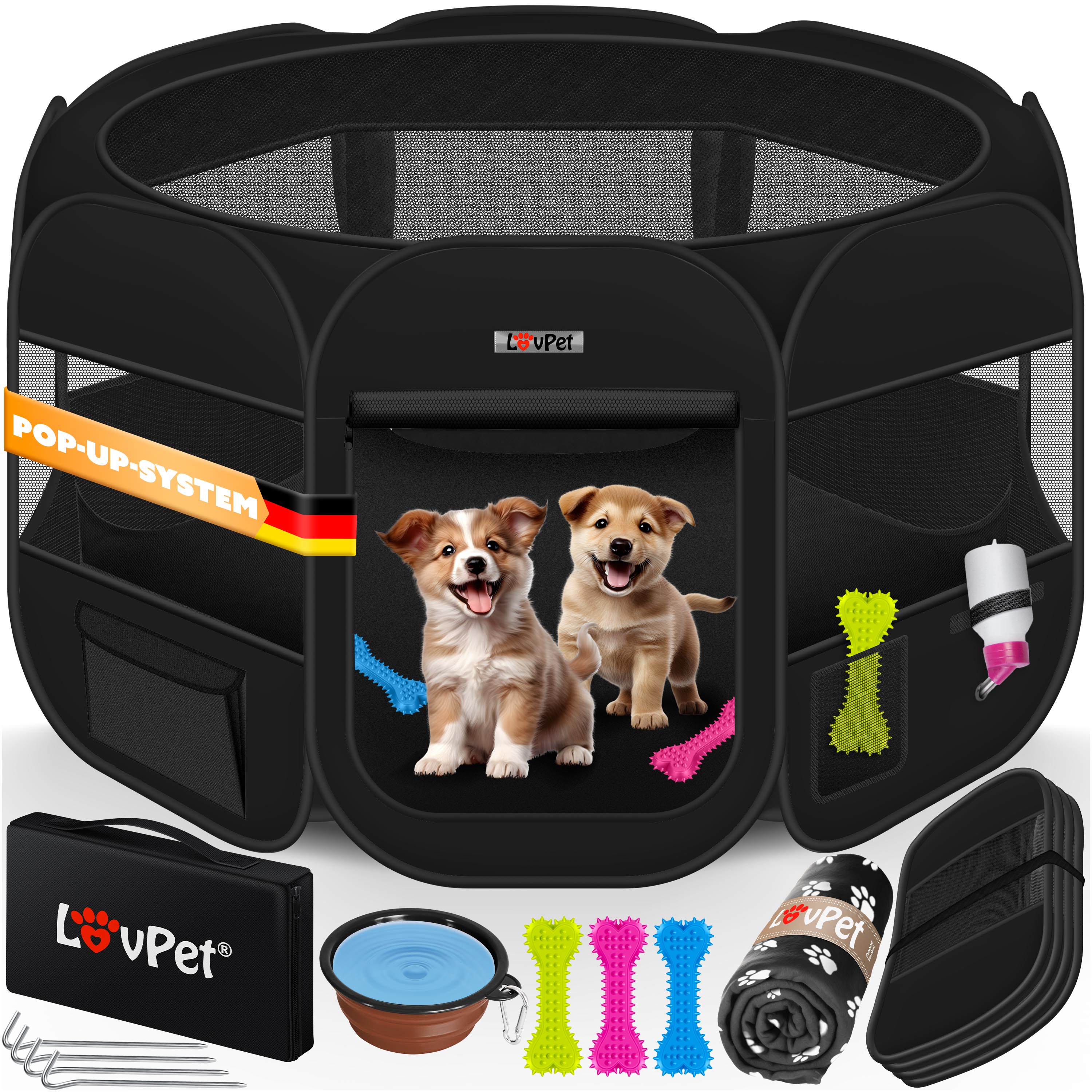 LOVPET&reg; Welpenlaufstall Tierlaufstall Faltbar f&uuml;r Kleintiere Hunde, Katzen Inkl. Hundenapf Hundelaufstall Freigehege Oxfordgewebe Pop-up System Indoor & Outdoor - Bild 1