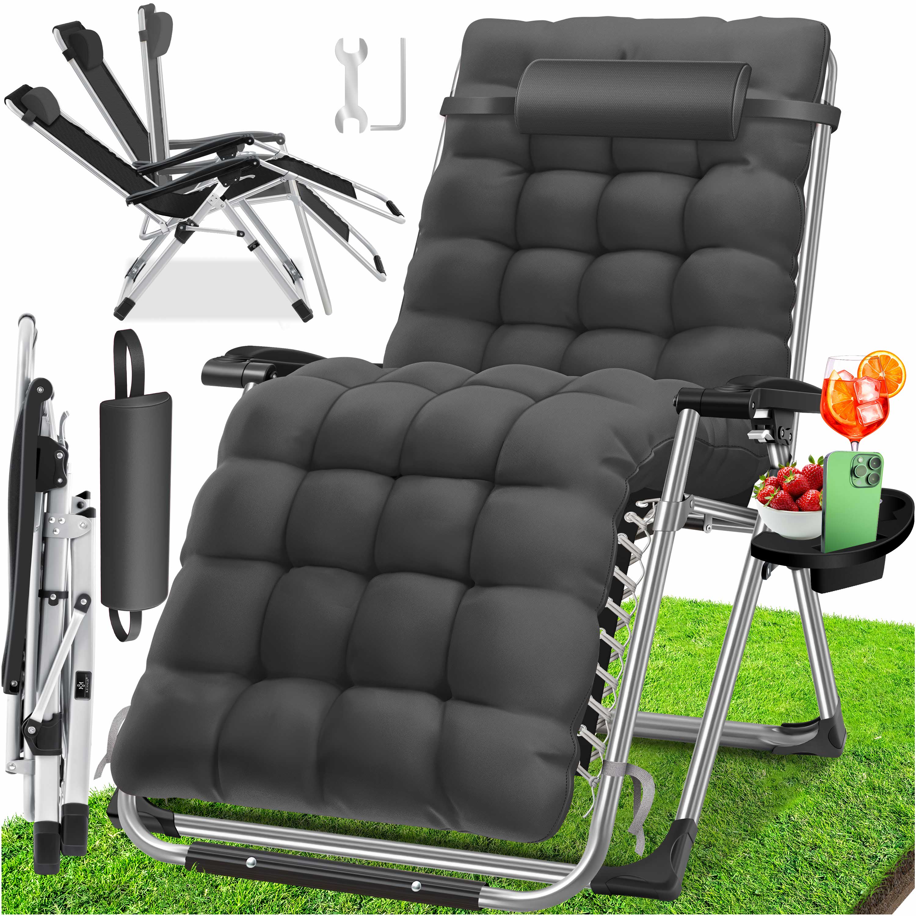 KESSER&reg; Sonnenliege Liegestuhl Klappbar Mit Getr&auml;nkehalter Gartenstuhl Mit Auflage Polster, Liegestuhl, Extra gro&szlig; Gartenliege, Verstellbar R&uuml;ckenlehne Garten Liege mit Kissen-Unterst&uuml;tzung - Bild 1