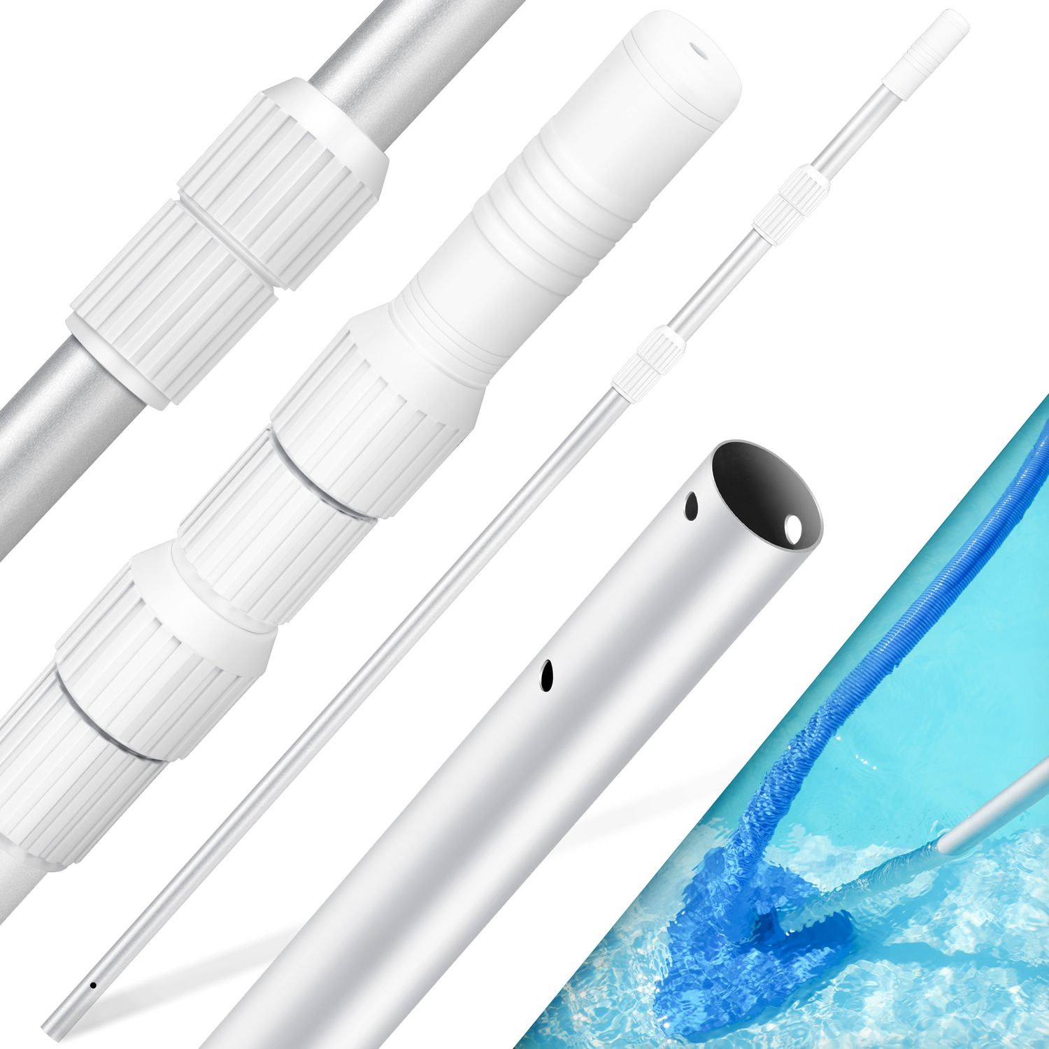 KESSER&reg; Pool Teleskopstange Aluminium Poolstange  | Stange zur Poolreinigung 3-teilig  |  einstellbar von 1,20m bis 3,60m | Witterungsbest&auml;ndig und Stabil - Bild 1
