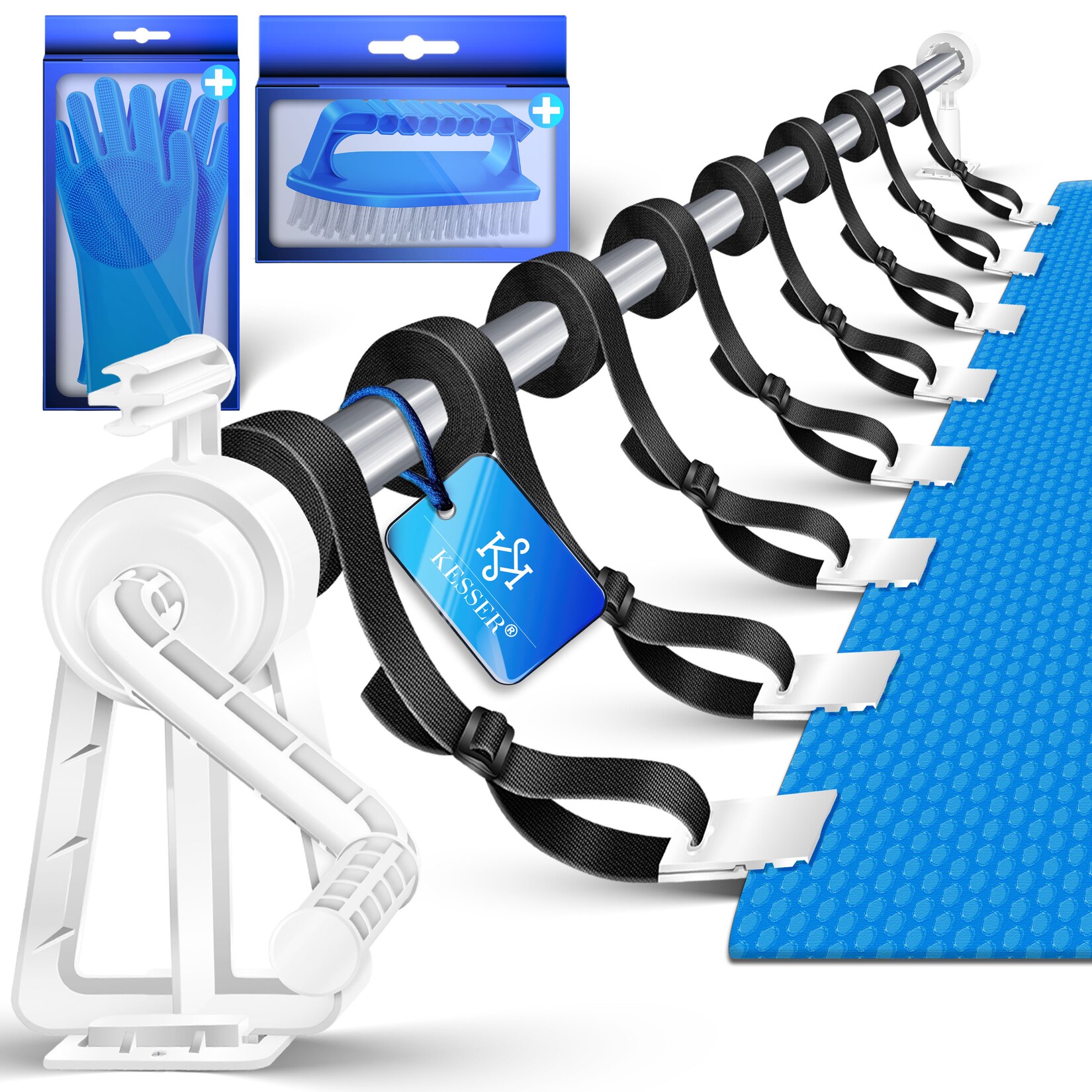 KESSER® Pool Aufroller Premium Aufrollsystem 1,05m – 6,15 m für Solarplane   mobiles Aufrollvorrichtung für Poolplane & Abdeckung inkl. Bänder, Bürste & Handschuhe   witterungsbeständiges Material | 04260729118172