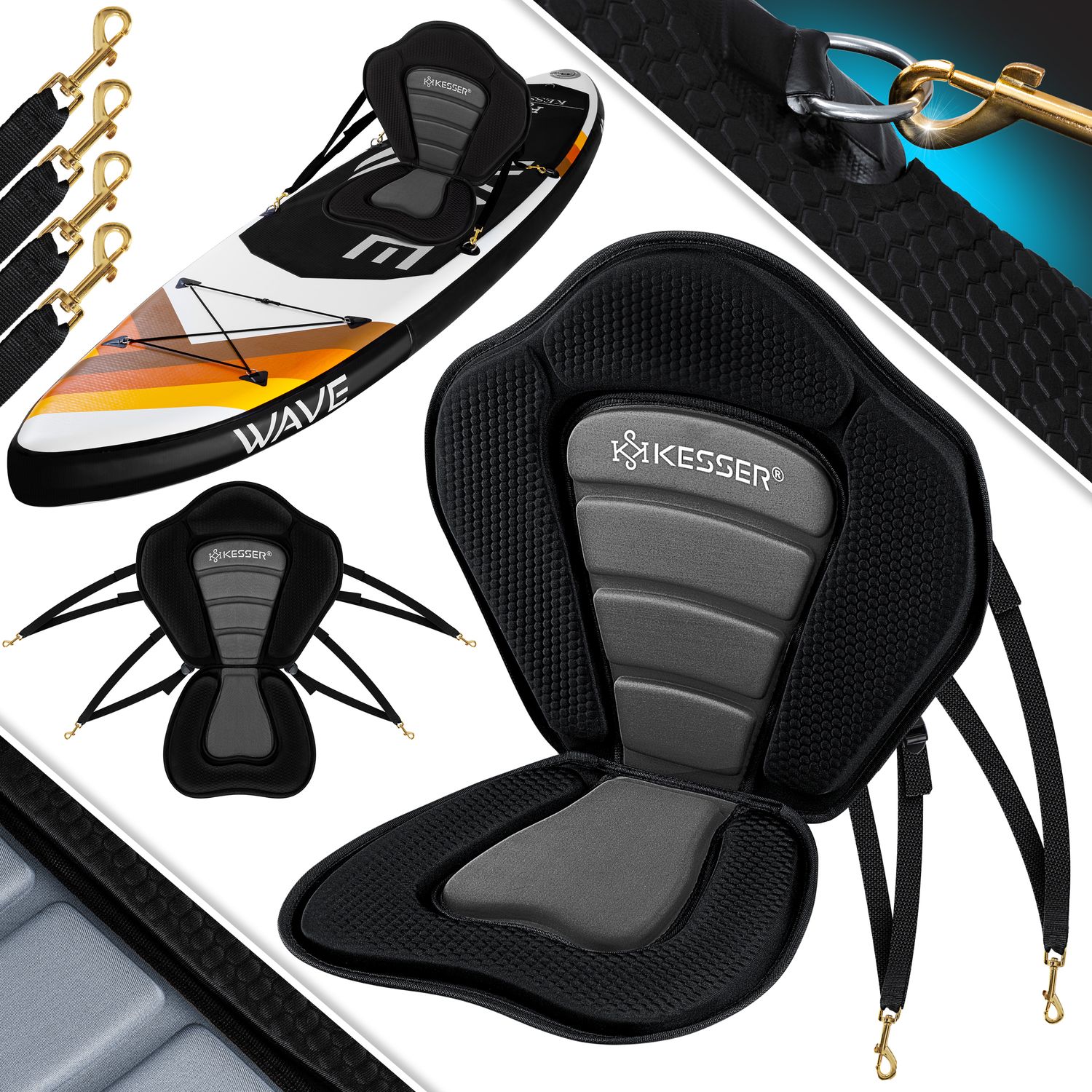 KESSER&reg; Kajak-Sitz f&uuml;r SUP Board Stand Up Paddle Surfboard Sitz SUP Paddling Paddelboards Gepolsterte Sitz 32x38cm, R&uuml;ckenlehne 51x45cm schnell und einfach montiert - Bild 1