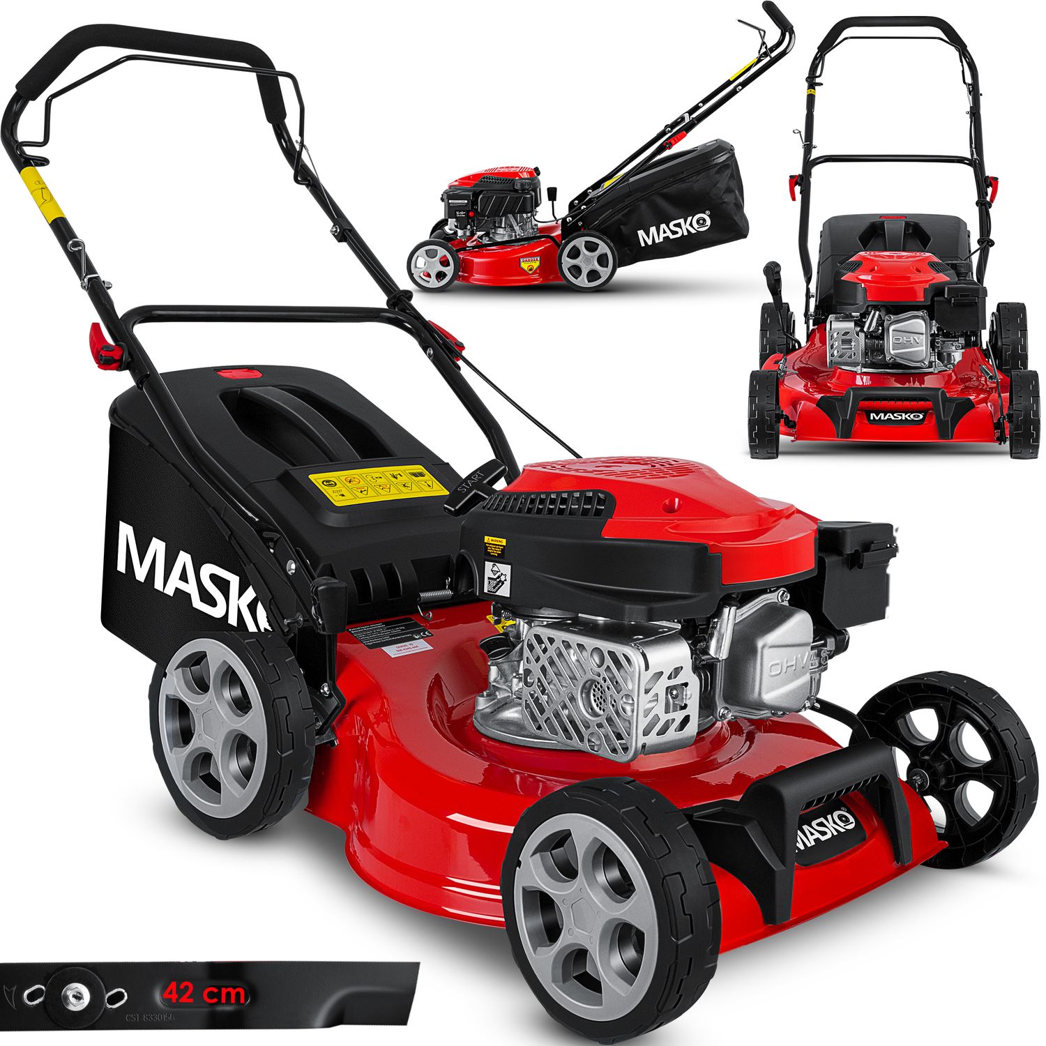 MASKO&reg; Benzin Rasenm&auml;her 5in1 Radantrieb EasyClean Reinigungsfunktion Mulchfunktion Seitenauswurf hohe Schnittbreite 8-fache Schnitth&ouml;henverstellung | 4 Takt Motor | inkl. Fangkorb - Bild 1