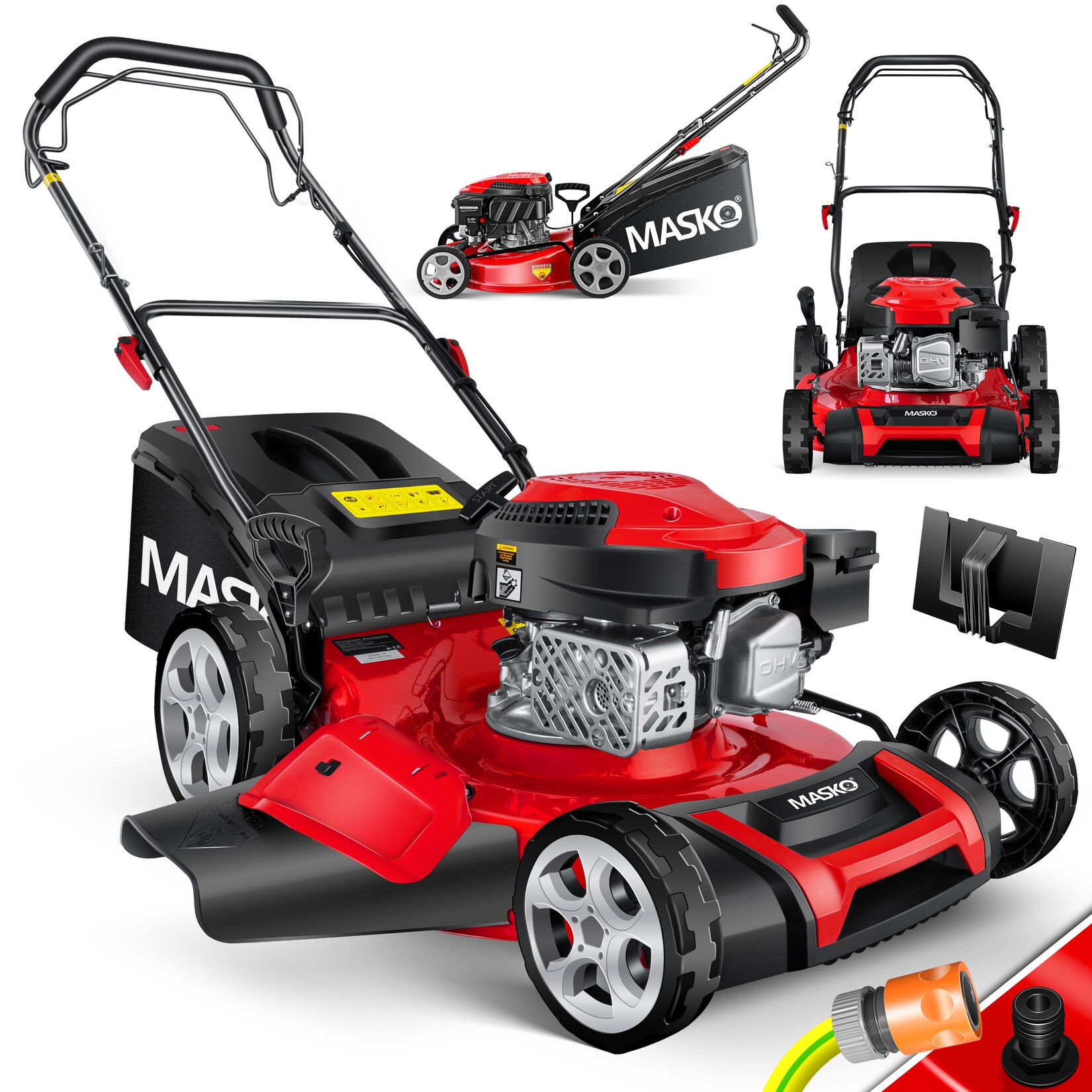 ® Benzin Rasenmäher 5in1 Radantrieb EasyClean Reinigungsfunktion Mulchfunktion Seitenauswurf hohe Schnittbreite 8-fache Schnitthöhenverstellung   4 Takt Motor   inkl. Fangkorb