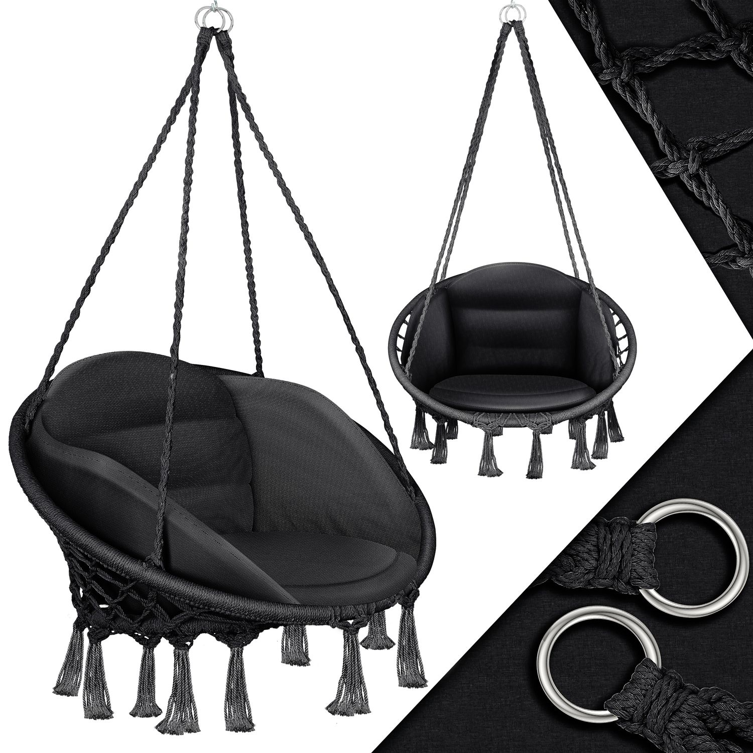 KESSER&reg; H&auml;ngesessel mit Kissen - Chill H&auml;ngestuhl zum Aufh&auml;ngen f&uuml;r Erwachsene & Kinder H&auml;ngematte bis 150 kg H&auml;ngesitz Aufh&auml;ngung Indoor & Outdoor Wohn & Garten Terrasse - Bild 1