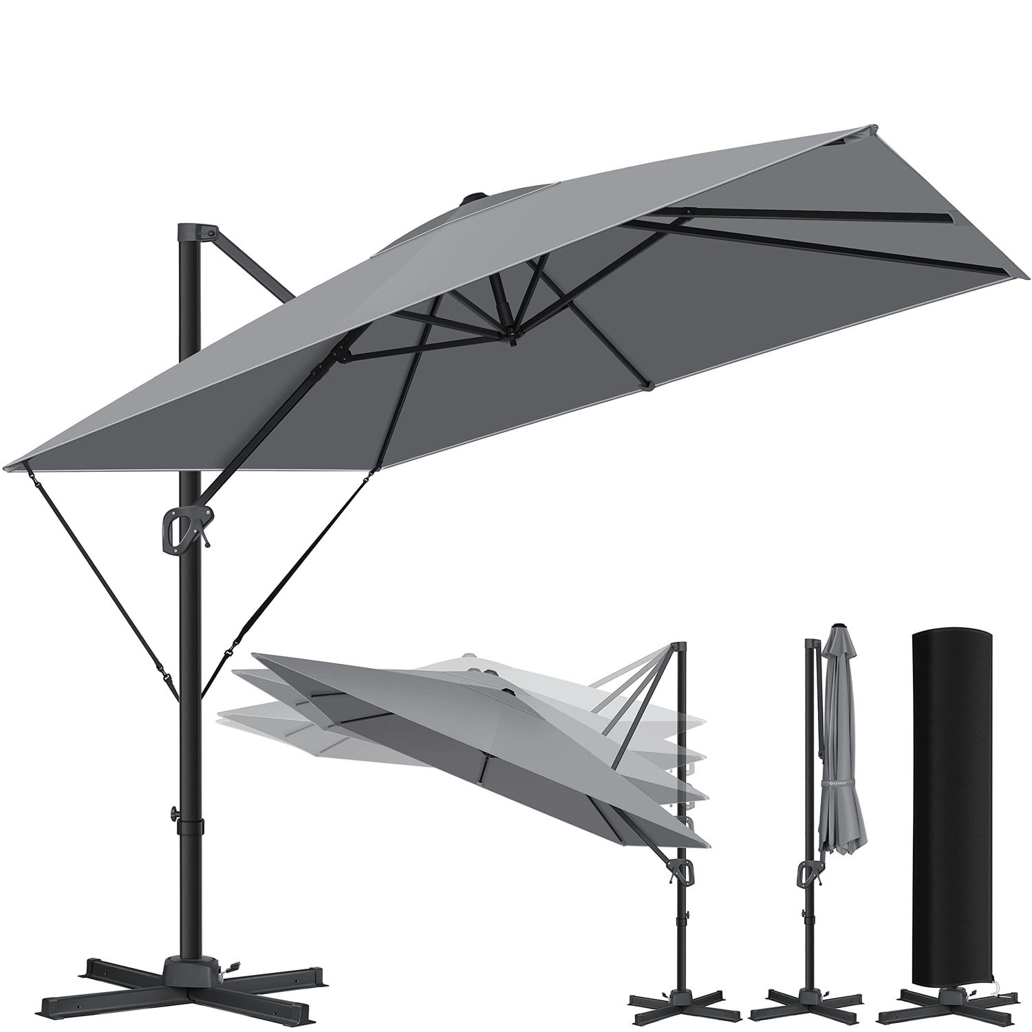 KESSER&reg; Sonnenschirm Ampelschirm SUN XL 300 x 300 cm Inkl. Abdeckung +Windsicherung Drehbar Neigbar Kippbar Marktschirm Gro&szlig; 360&deg; Rotation, Gartenschirm mit Kurbel Sonnenschutz UV50+ - Bild 1