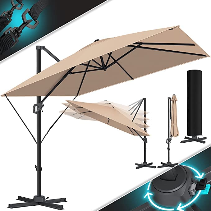 KESSER&reg; Sonnenschirm Ampelschirm SUN XL 300 x 300 cm Inkl. Abdeckung +Windsicherung Drehbar Neigbar Kippbar Marktschirm Gro&szlig; 360&deg; Rotation, Gartenschirm mit Kurbel Sonnenschutz UV50+ - Bild 1