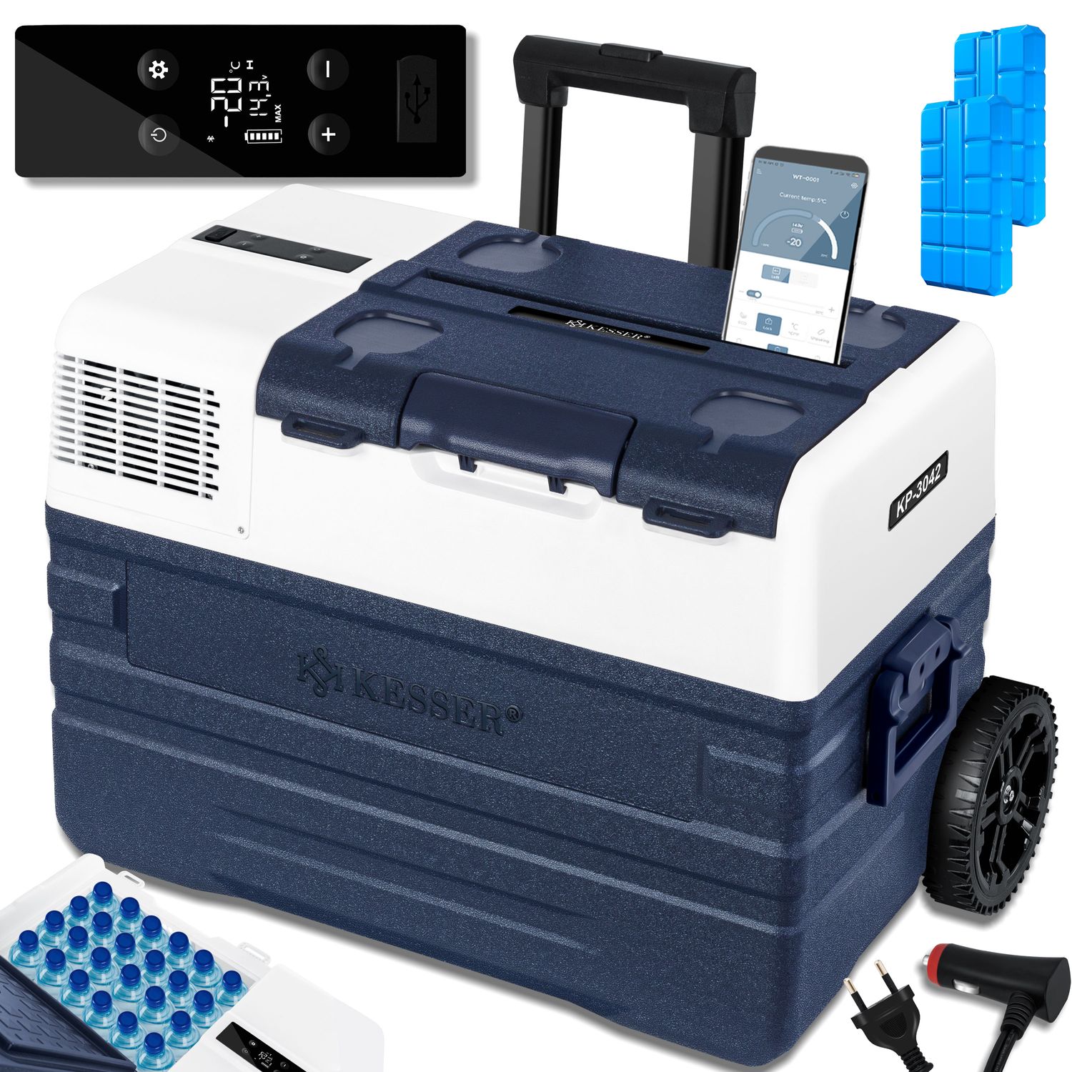KESSER&reg; Kompressor K&uuml;hlbox elektrisch Gefrierbox, Mit APP-Steuerung USB-Anschluss 12/24 V 230V, +Teleskopstange R&auml;der K&uuml;hlschrank K&uuml;hlung bis -20 &deg;C f&uuml;r Auto, Lkw, Boot, Reisemobil, Camping - Bild 1