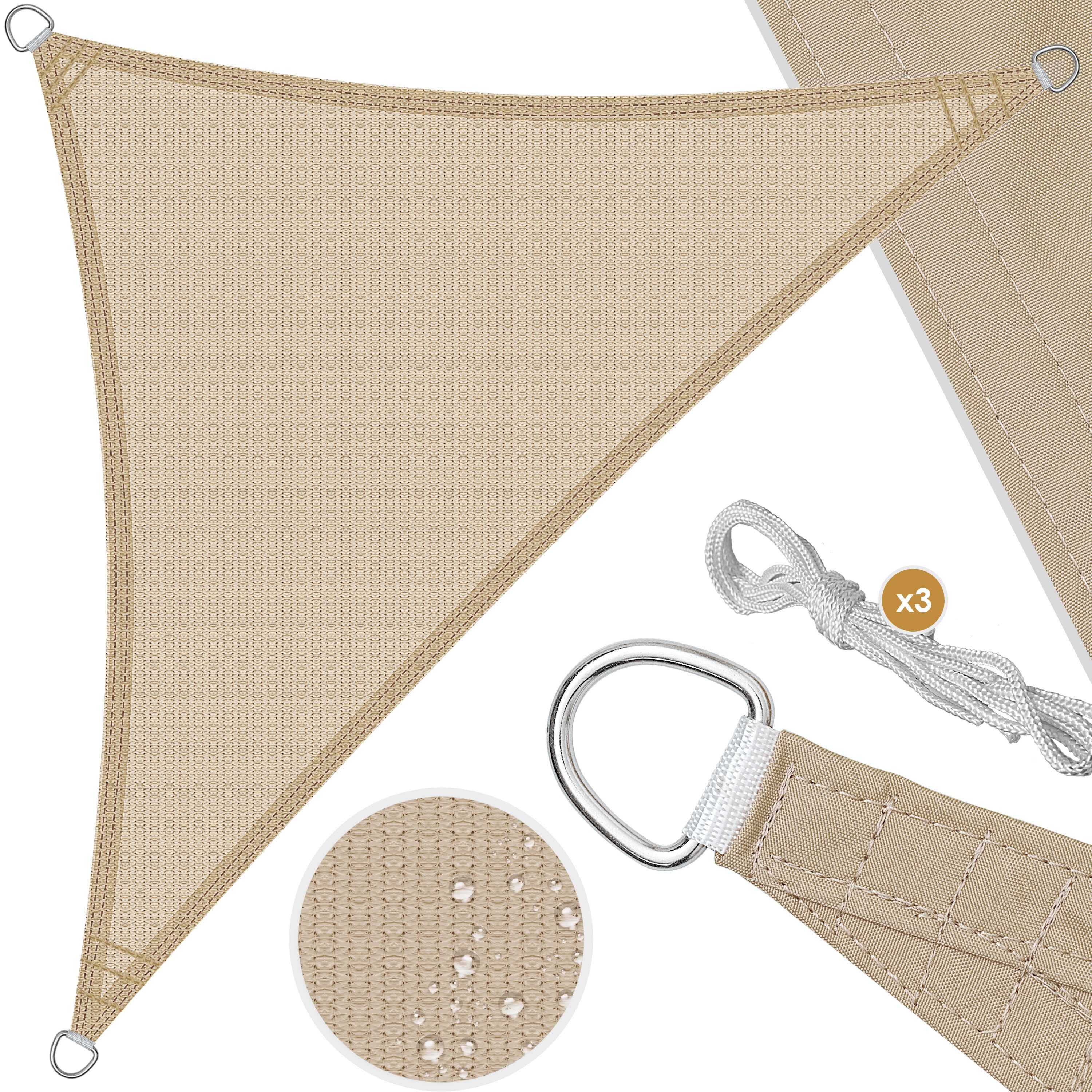 KESSER&reg; Sonnensegel Sonnenschutz Windschutz | HDPE Gewebe | wasserabweisend & windabweisend | Dreieck | 5-Fach quer vern&auml;ht robust & stabil Schattenspender Garten Balkon Terrasse - Bild 1