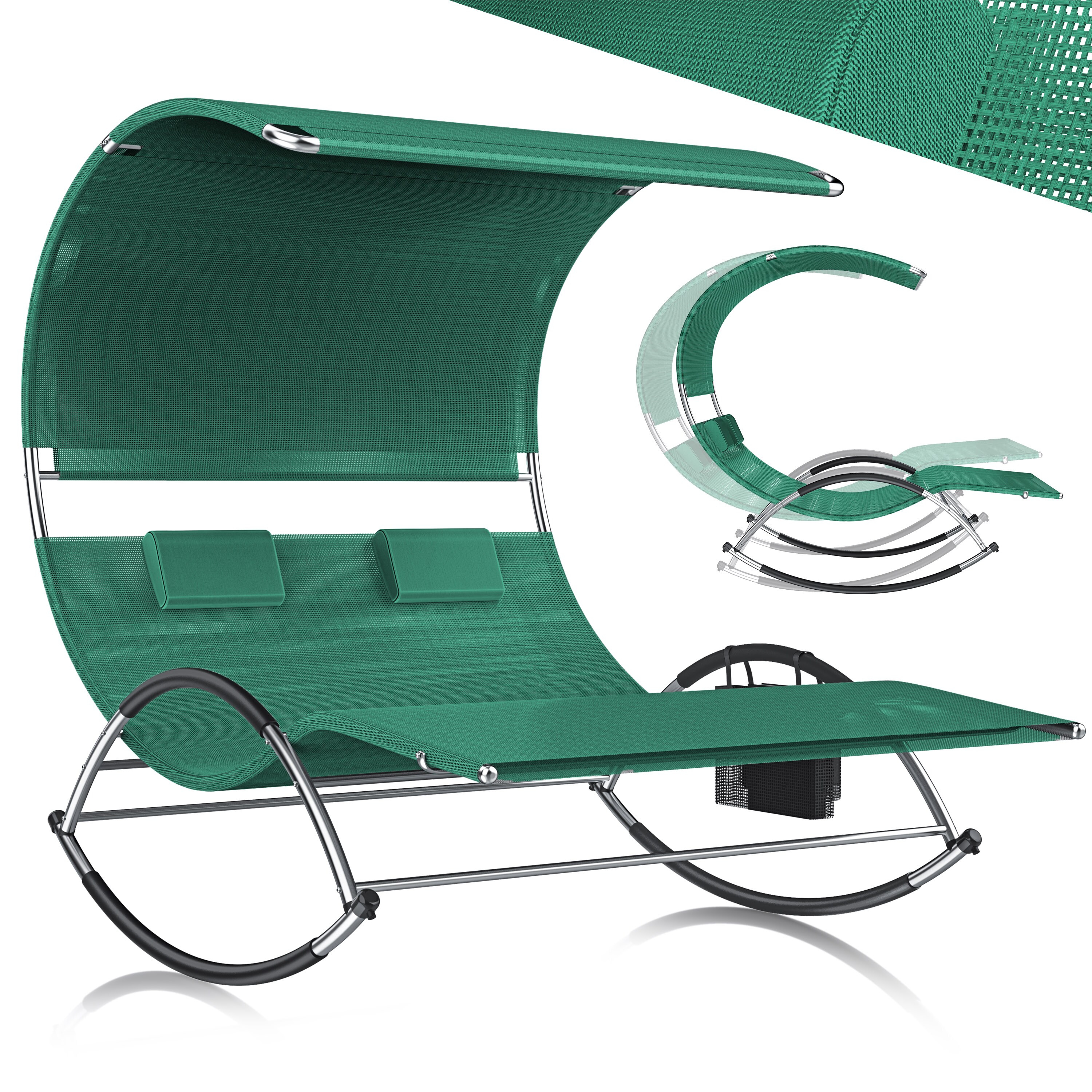 KESSER&reg; Doppel-Sonnenliege Doppelliege | mit Sonnendach , Kopfkissen Tasche | f&uuml;r 2 Personen | Relaxliege | Gartenliege | Schaukelliege ergonomisch geformte Liegefl&auml;che | 240 kg Belastung | - Bild 1