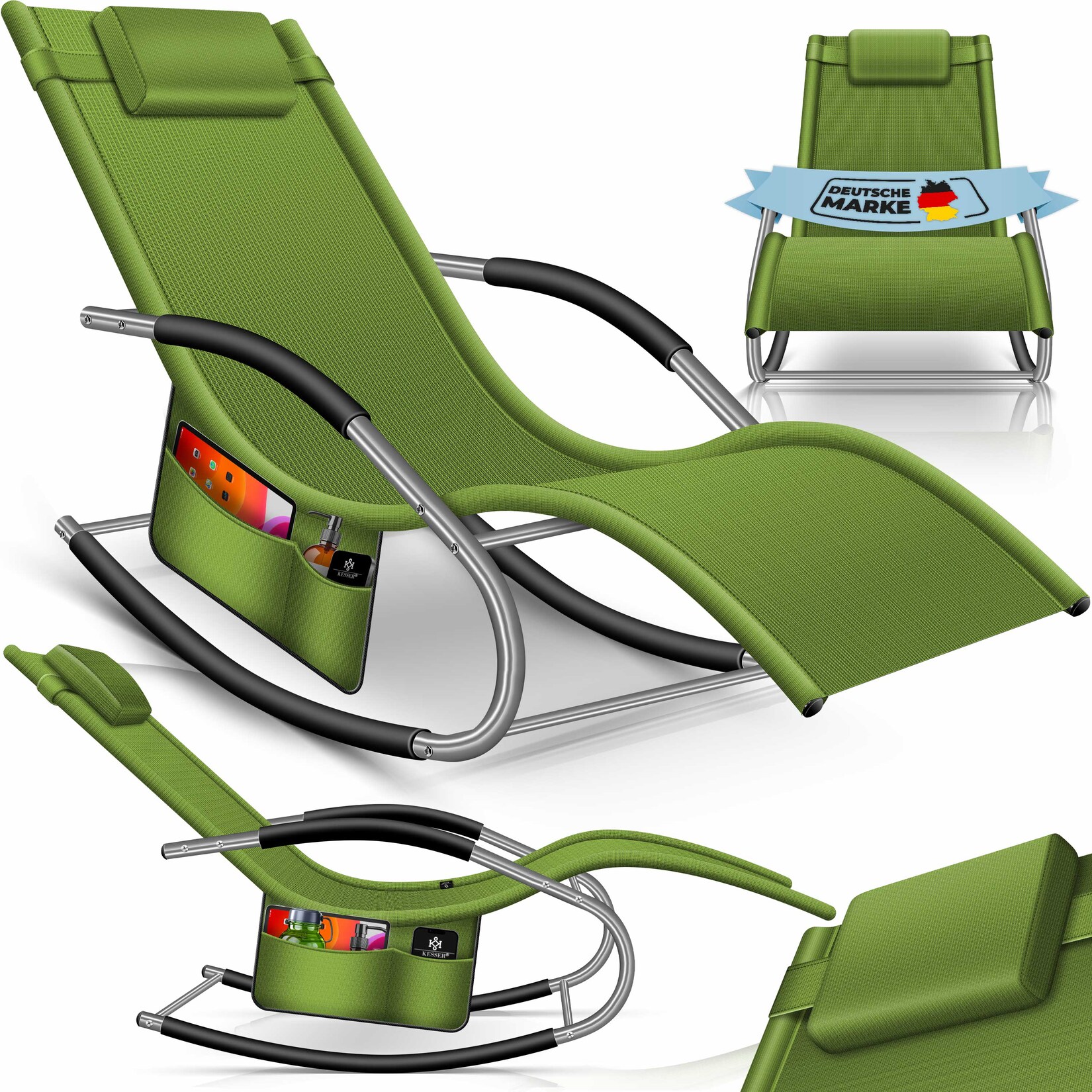 KESSER® Sonnenliege Relaxliege Schwungliege Gartenliege Gartenstuhl Klappstuhl faltbar Liegestuhl Schaukelsessel ergonomische Relaxsessel wetterfest 150 kg Belastung