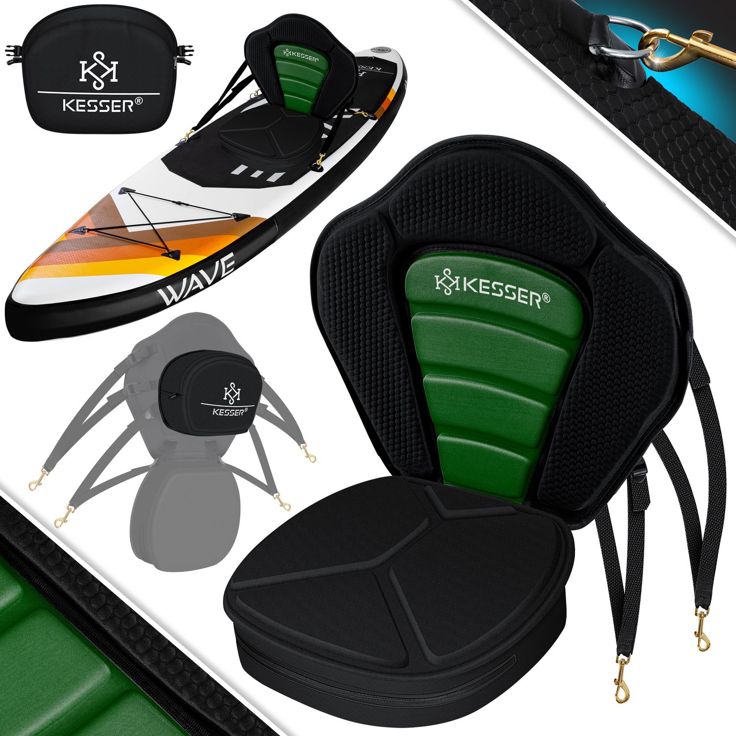 KESSER&reg; Kajak-Sitz Premium f&uuml;r SUP Board Stand Up Paddle Surfboard Sitz - Inkl. Mit Tasche - SUP Paddling Paddelboards Gepolsterte Sitz 32x38cm, R&uuml;ckenlehne 51x45cm schnell und einfach montiert - Bild 1