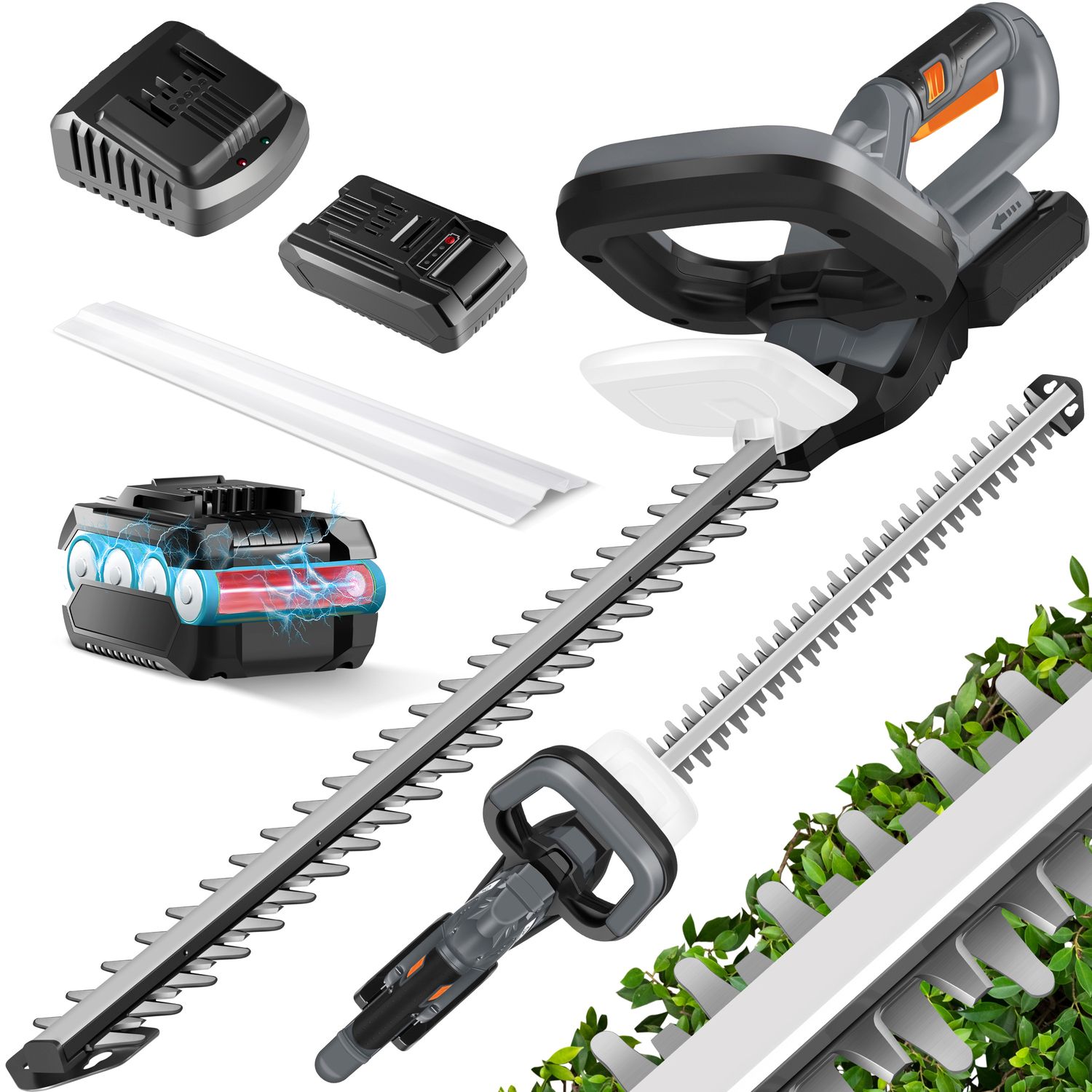 MASKO&reg; Akku Heckenschere Profi Hecken & Strauchschere 57cm Schnittl&auml;nge Inkl. 21V Akku 2,0 Ah & Ladeger&auml;t kabellos&nbsp;Elektro-Heckenschere 27mm Zahnabstand Dual Schnittklingen Verstellbarer Griff - Bild 1