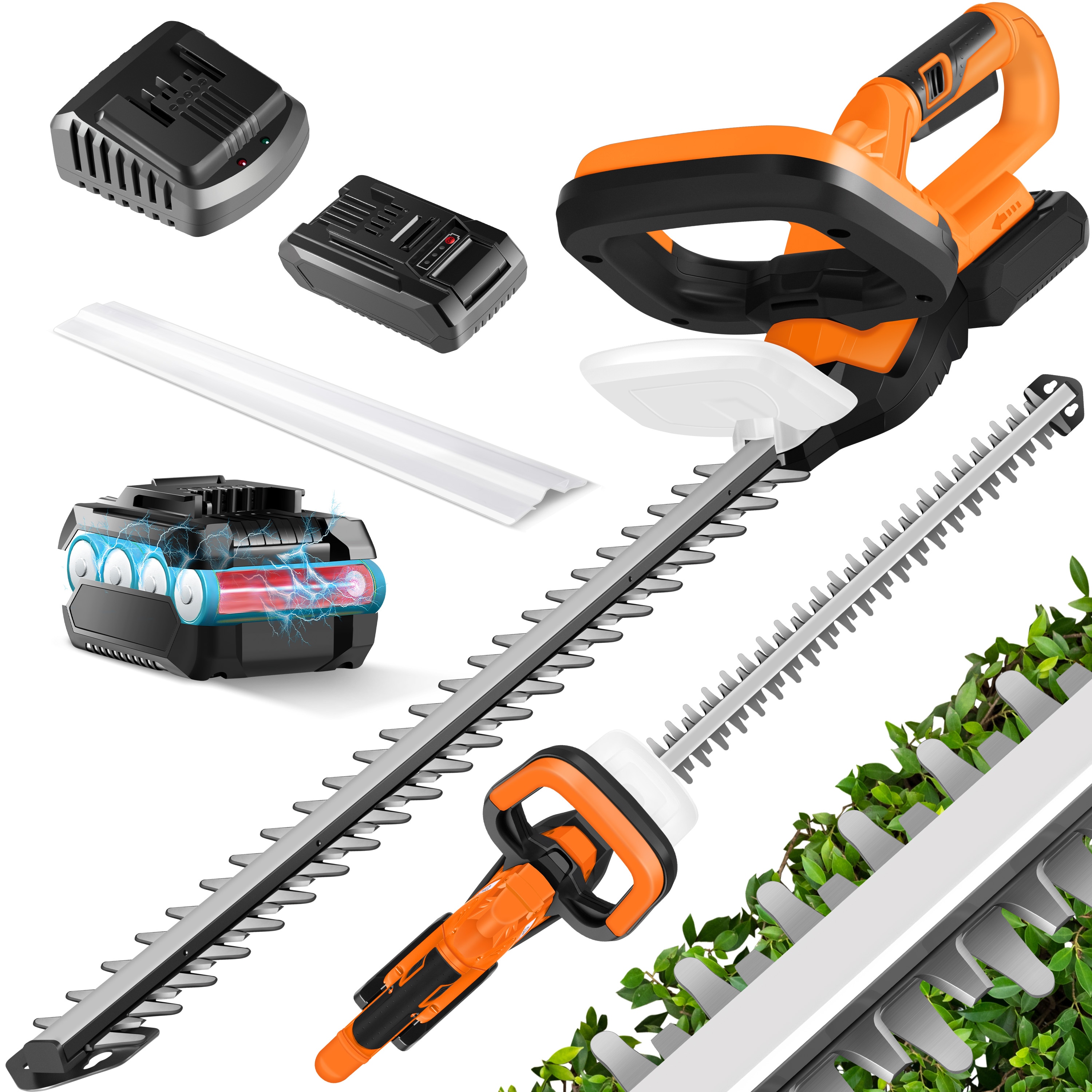 MASKO&reg; Akku Heckenschere Profi Hecken & Strauchschere 57cm Schnittl&auml;nge Inkl. 21V Akku 2,0 Ah & Ladeger&auml;t kabellos&nbsp;Elektro-Heckenschere 27mm Zahnabstand Dual Schnittklingen Verstellbarer Griff - Bild 1