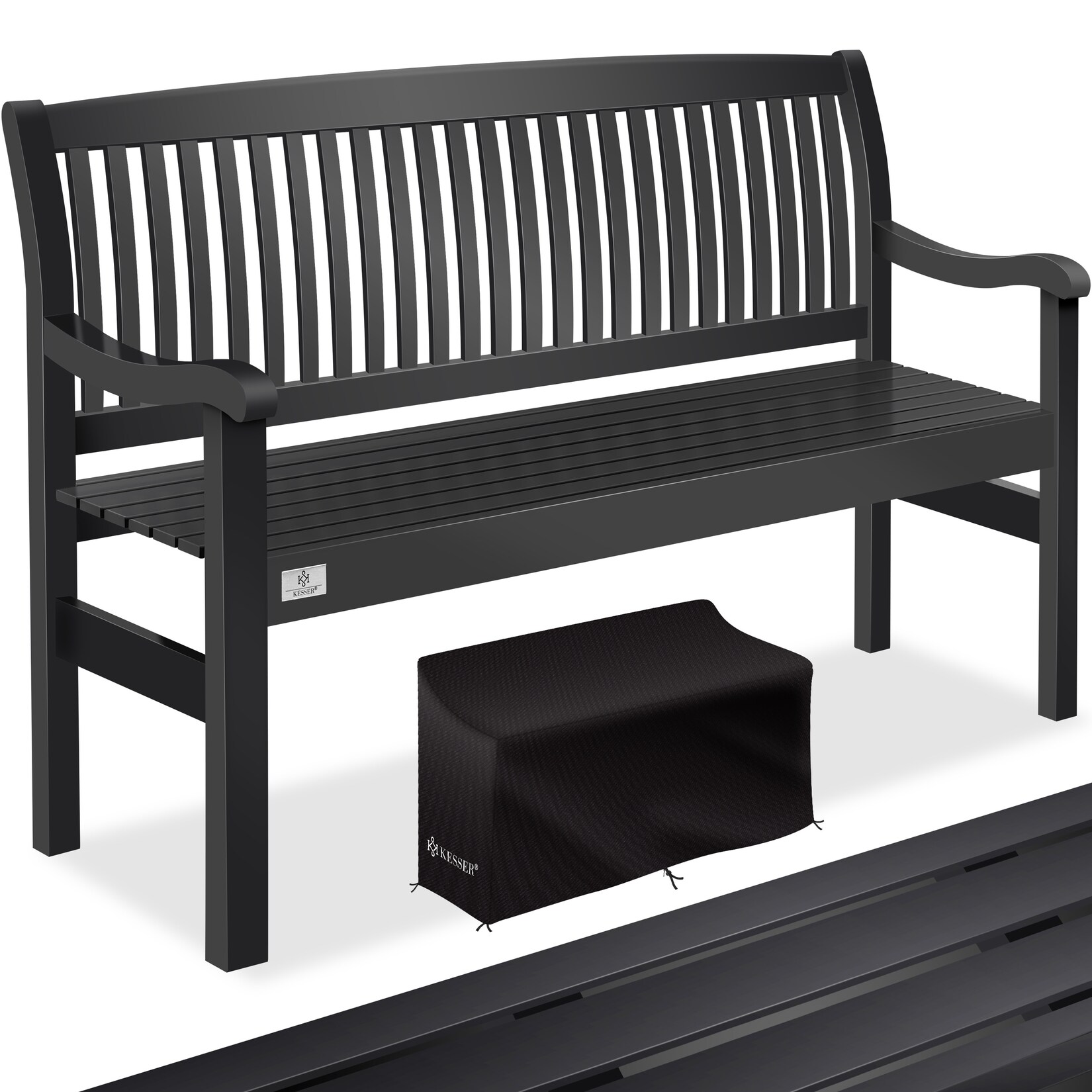KESSER® Gartenbank Holz Holzbank wetterfest Für 3 bis 4 Personen Parkbank aus Massivholz Sitzbank 320 kg belastbar Balkonbank Bank für Balkon Terrasse & Garten inkl. Cover