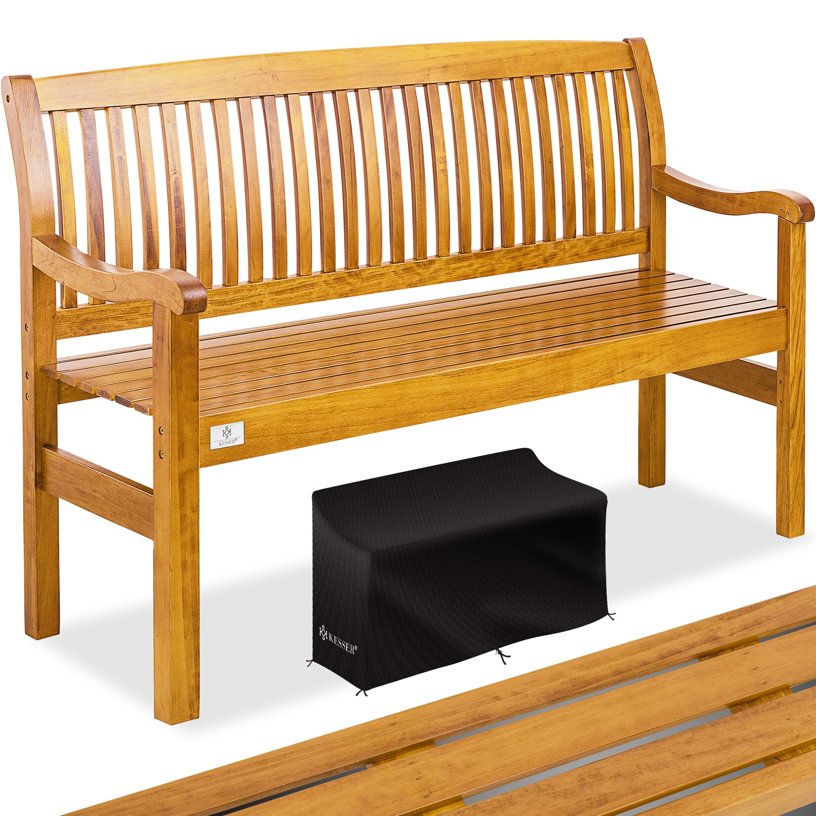 ® Gartenbank Holz Holzbank wetterfest   Für 3 bis 4 Personen   Parkbank aus Massivholz   Sitzbank  belastbar   Balkonbank Bank für Balkon Terrasse & Garten inkl. Cover