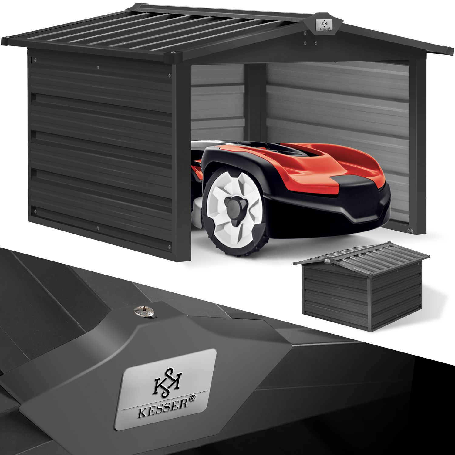 KESSER&reg; M&auml;hroboter Garage mit Satteldach Dach Carport &Uuml;berdachung f&uuml;r M&auml;hroboter Rasenm&auml;her Rasenroboter Automower Garten Metall Witterungsbest&auml;ndig M&auml;hrobotergarage inkl. Montagematerial - Bild 1