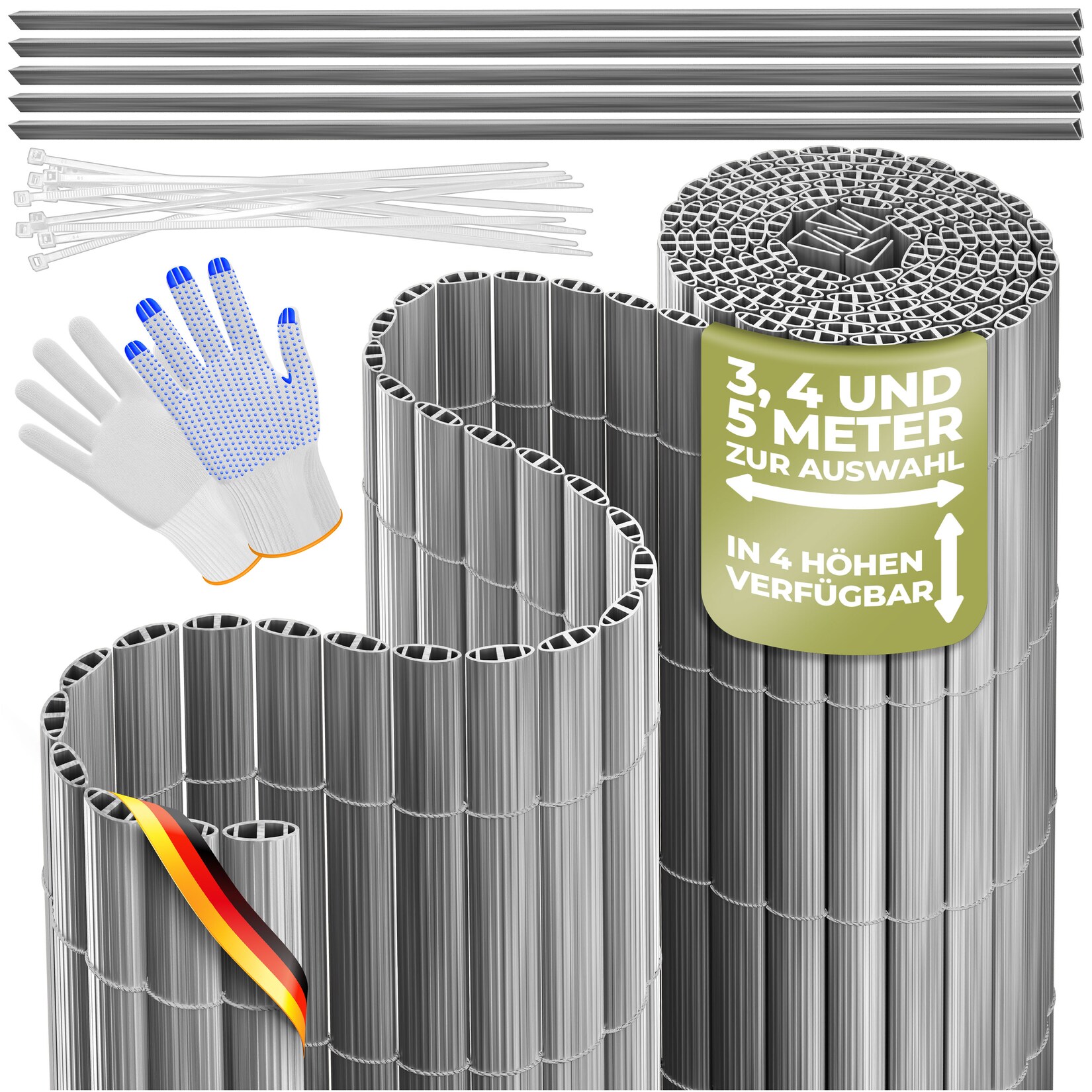 KESSER® PVC Sichtschutzmatte Sichtschutzzaun Balkonverkleidung Windschutz verstärkte Lamellen für Garten Balkon & Terrasse Balkonumrandung inkl Kabelbindern, Abdeckung & Handschuhe