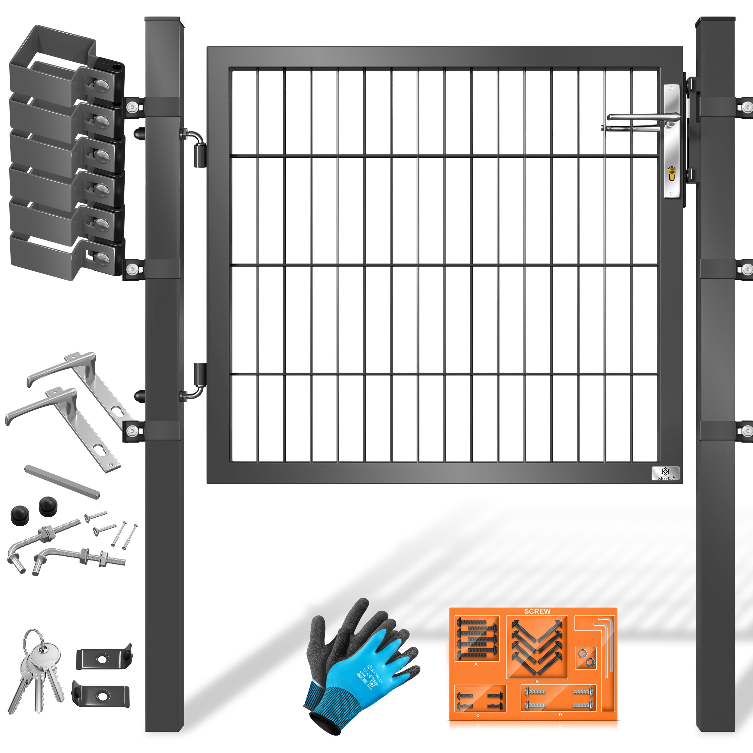 KESSER&reg; Gartentor Premium Gartent&uuml;r aus Metall verzinktem Stahl, Gartent&uuml;r f&uuml;r Stabmattenzau Zauntor, Hoftor, inkl. Pfosten mit Schloss T&uuml;rklinke und Schl&uuml;ssel - Bild 1