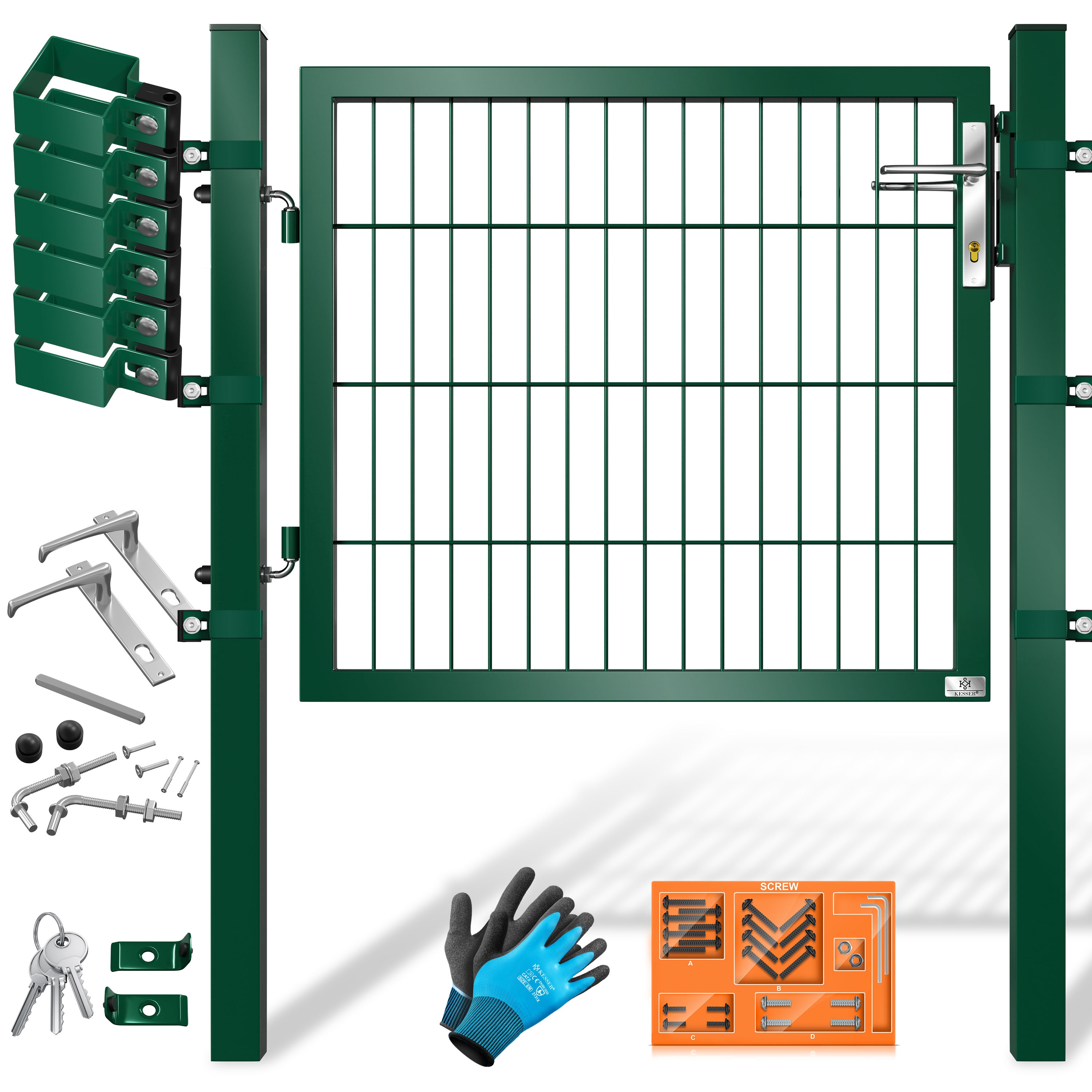 KESSER&reg; Gartentor Premium Gartent&uuml;r aus Metall verzinktem Stahl, Gartent&uuml;r f&uuml;r Stabmattenzau Zauntor, Hoftor, inkl. Pfosten mit Schloss T&uuml;rklinke und Schl&uuml;ssel - Bild 1