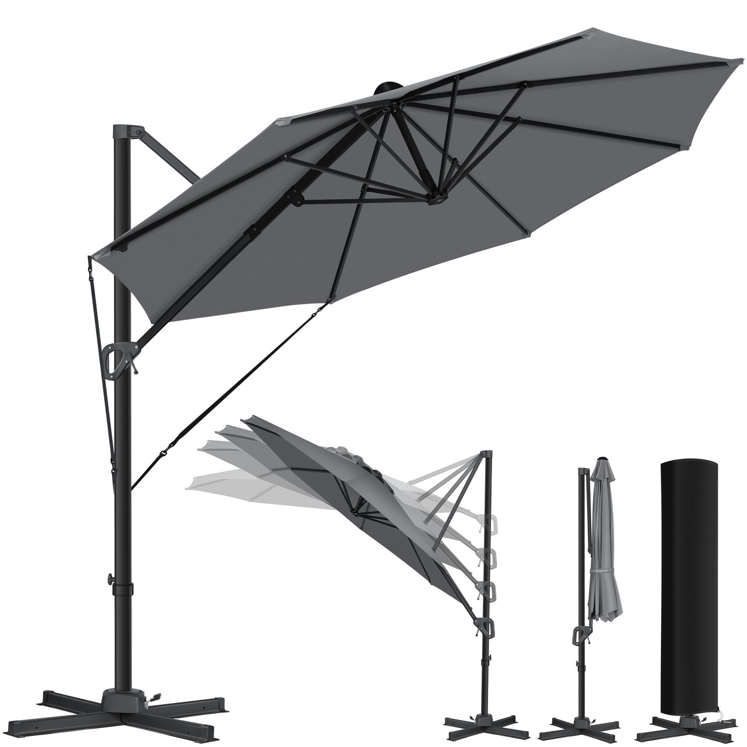 KESSER&reg; Sonnenschirm Ampelschirm SUN Rund XL &Oslash;330 cm Inkl. Abdeckung + Windsicherung 7-Fach Verstellbar Drehbar Neigbar Kippbar Gro&szlig; 360&deg; Drehbar Gartenschirm mit Kurbel Sonnenschutz UV50+ - Bild 1