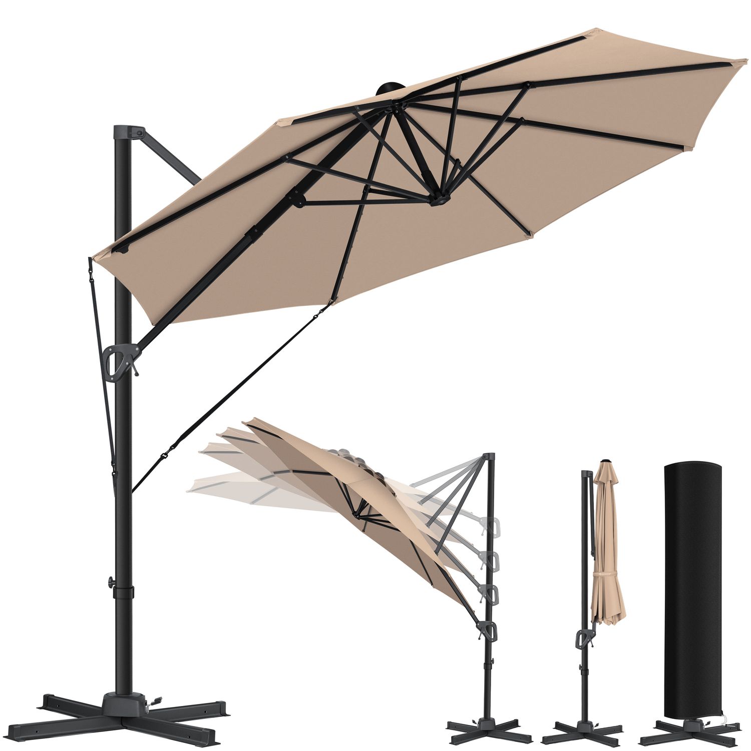 KESSER&reg; Sonnenschirm Ampelschirm SUN Rund XL &Oslash;330 cm Inkl. Abdeckung + Windsicherung 7-Fach Verstellbar Drehbar Neigbar Kippbar Gro&szlig; 360&deg; Drehbar Gartenschirm mit Kurbel Sonnenschutz UV50+ - Bild 1