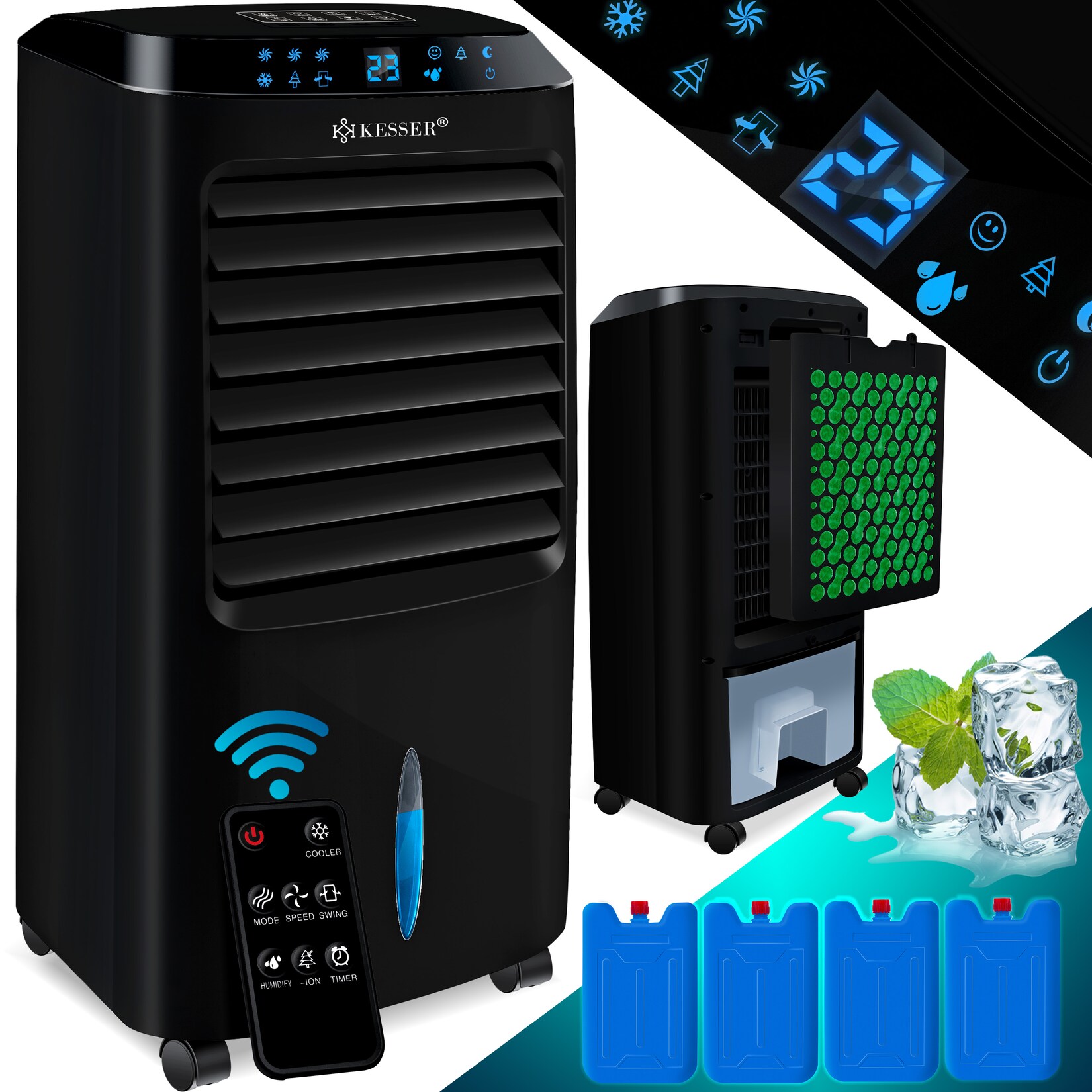 ® 4in1 Mobile Klimaanlage   Fernbedienung   Klimagerät   Ventilator Klimaanlage    Tank   Timer   3 Stufen   Ionisator Luftbefeuchter   Luftkühler