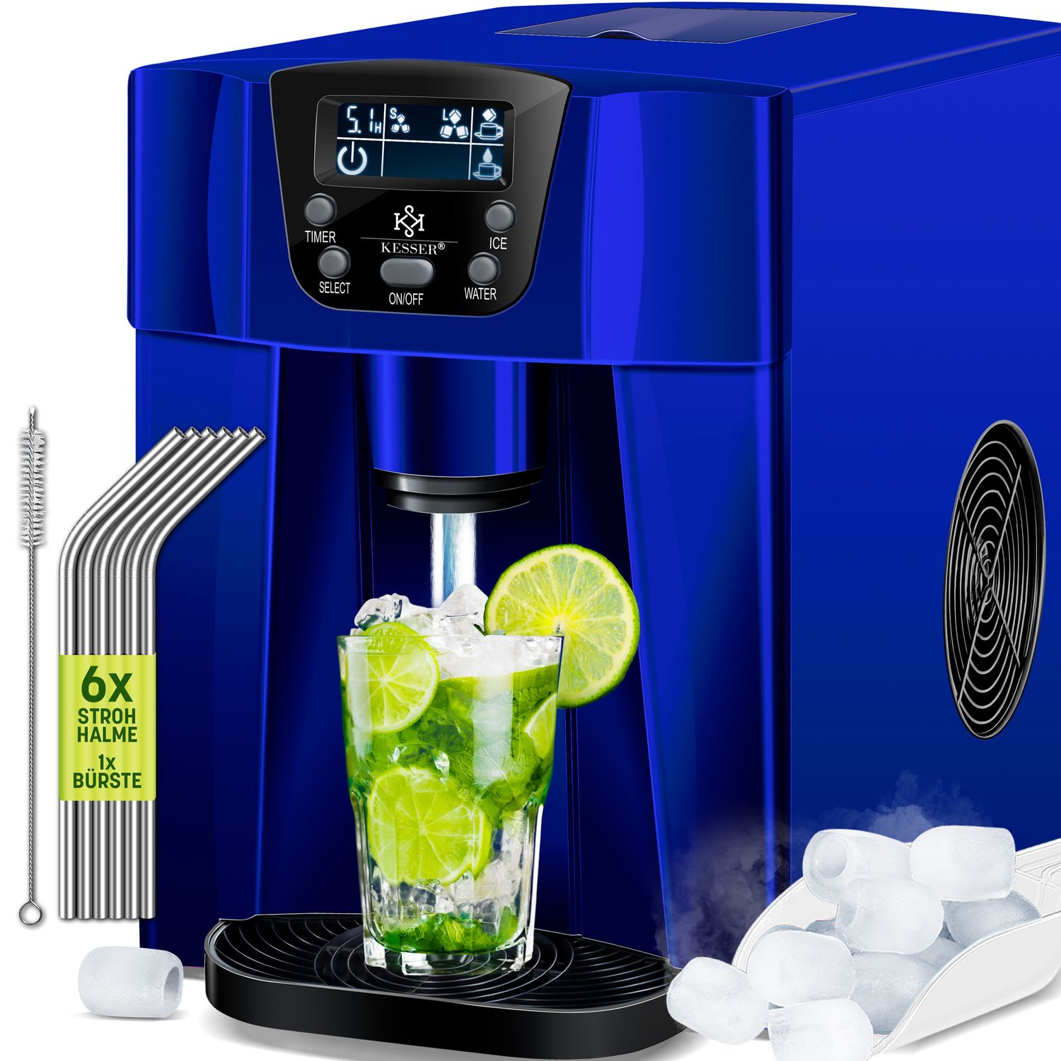 KESSER&reg; Eisw&uuml;rfelbereiter | Eisw&uuml;rfelmaschine Edelstahl | 100W  Ice Maker | 12 kg 24 h | 2 W&uuml;rfelgr&ouml;&szlig;en | Zubereitung in 6 min | 2 Liter Wassertank | Timer | LCD-Display | Wassertank - Bild 1