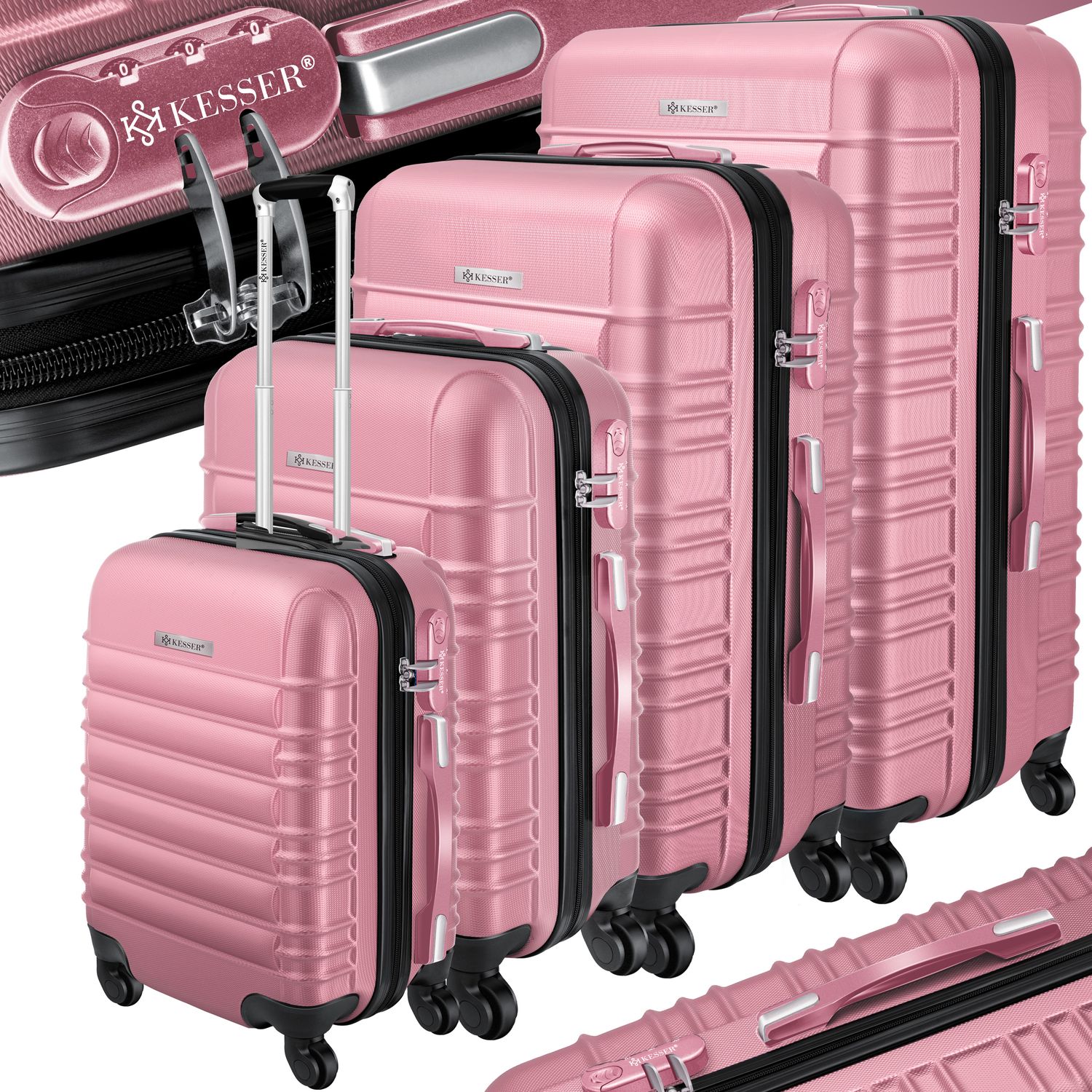 KESSER&reg; 4tlg. Hartschalenkofferset Hartschalenkoffer Reisekoffer Set Reisekofferset Trolley Koffer Inkl. Kofferwaage + Gep&auml;ckanh&auml;nger Rollkoffer Schloss 4 Rollen ABS-Hartschale Teleskopgriff S-M-L-XL - Bild 1