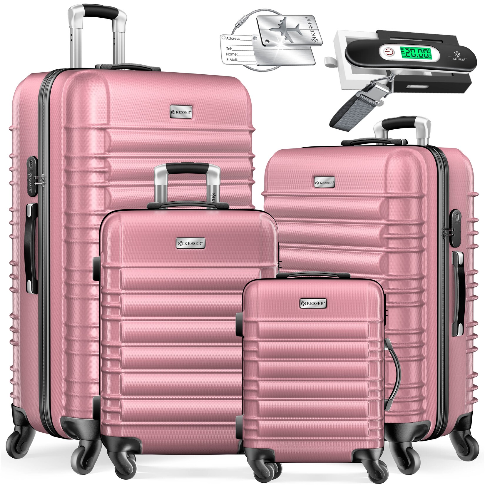KESSER® 4tlg. Hartschalenkofferset Hartschalenkoffer Reisekoffer Set Reisekofferset Trolley Koffer Inkl. Kofferwaage + Gepäckanhänger Rollkoffer Schloss 4 Rollen ABS-Hartschale Teleskopgriff S-M-L-XL