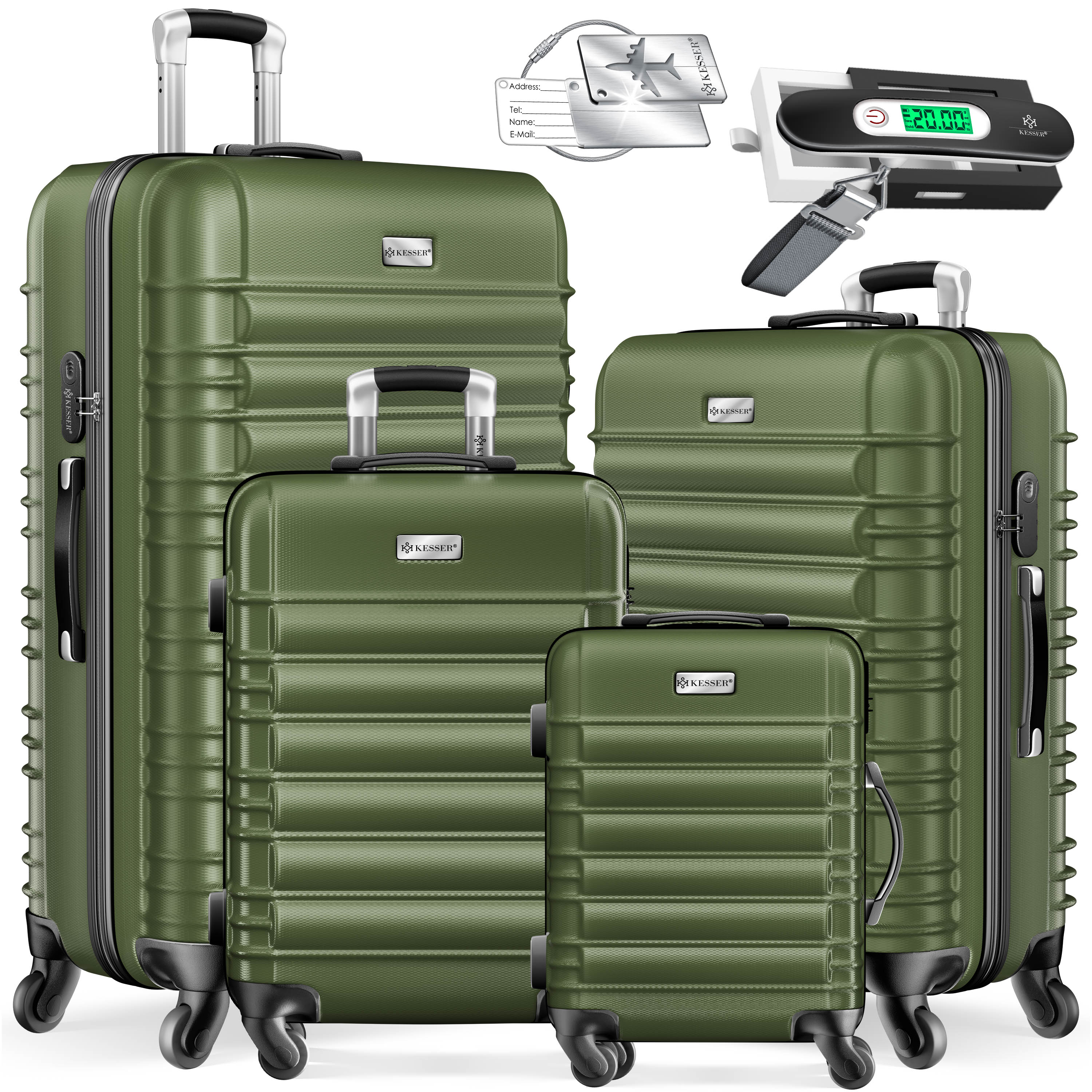 KESSER&reg; 4tlg. Hartschalenkofferset Hartschalenkoffer Reisekoffer Set Reisekofferset Trolley Koffer Inkl. Kofferwaage + Gep&auml;ckanh&auml;nger Rollkoffer Schloss 4 Rollen ABS-Hartschale Teleskopgriff S-M-L-XL - Bild 1