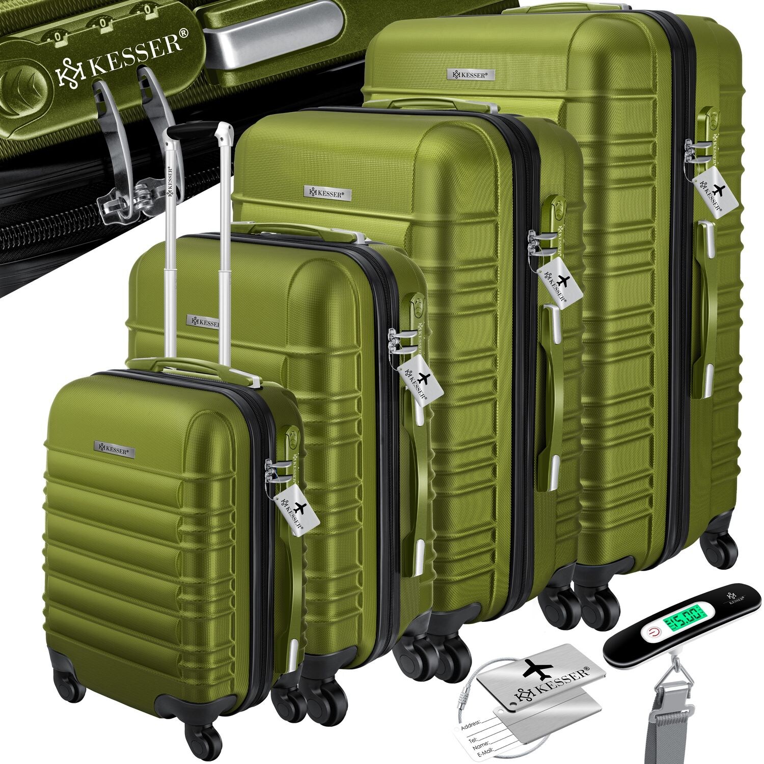 KESSER® 4tlg. Hartschalenkofferset Hartschalenkoffer Reisekoffer Set Reisekofferset Trolley Koffer Inkl. Kofferwaage + Gepäckanhänger Rollkoffer Schloss 4 Rollen ABS-Hartschale Teleskopgriff S-M-L-XL | 04260751946866