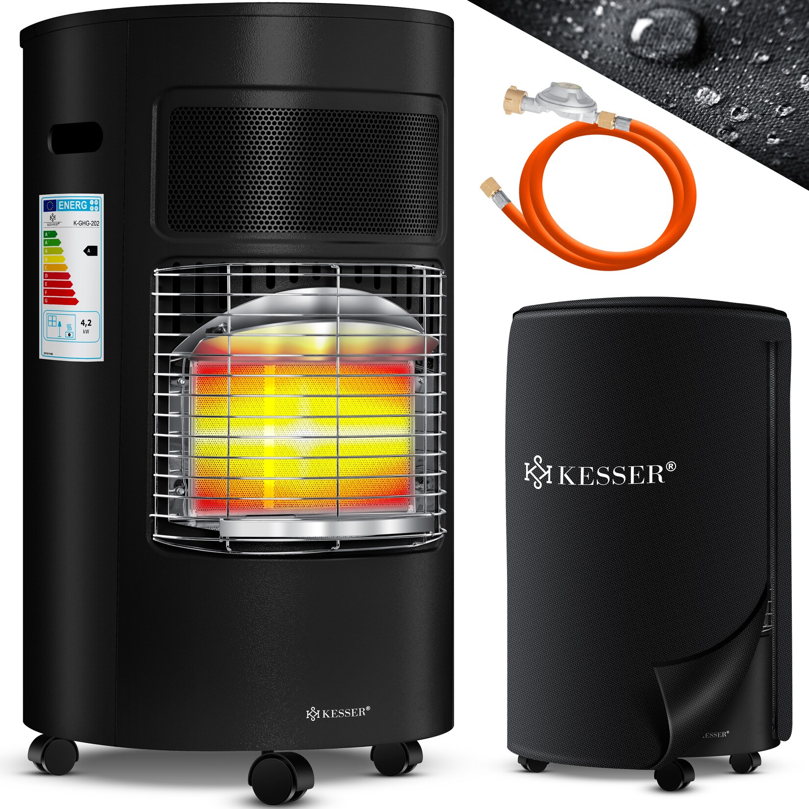 ® Gasheizer Keramik 4200 Watt Gas Heizstrahler inkl. Gasdruckregler Gasschlauch - Gasheizofen inkl. Schutzhülle Gasheizgerät, Infrarot Keramikbrenner, Butan- oder Propangasflaschen