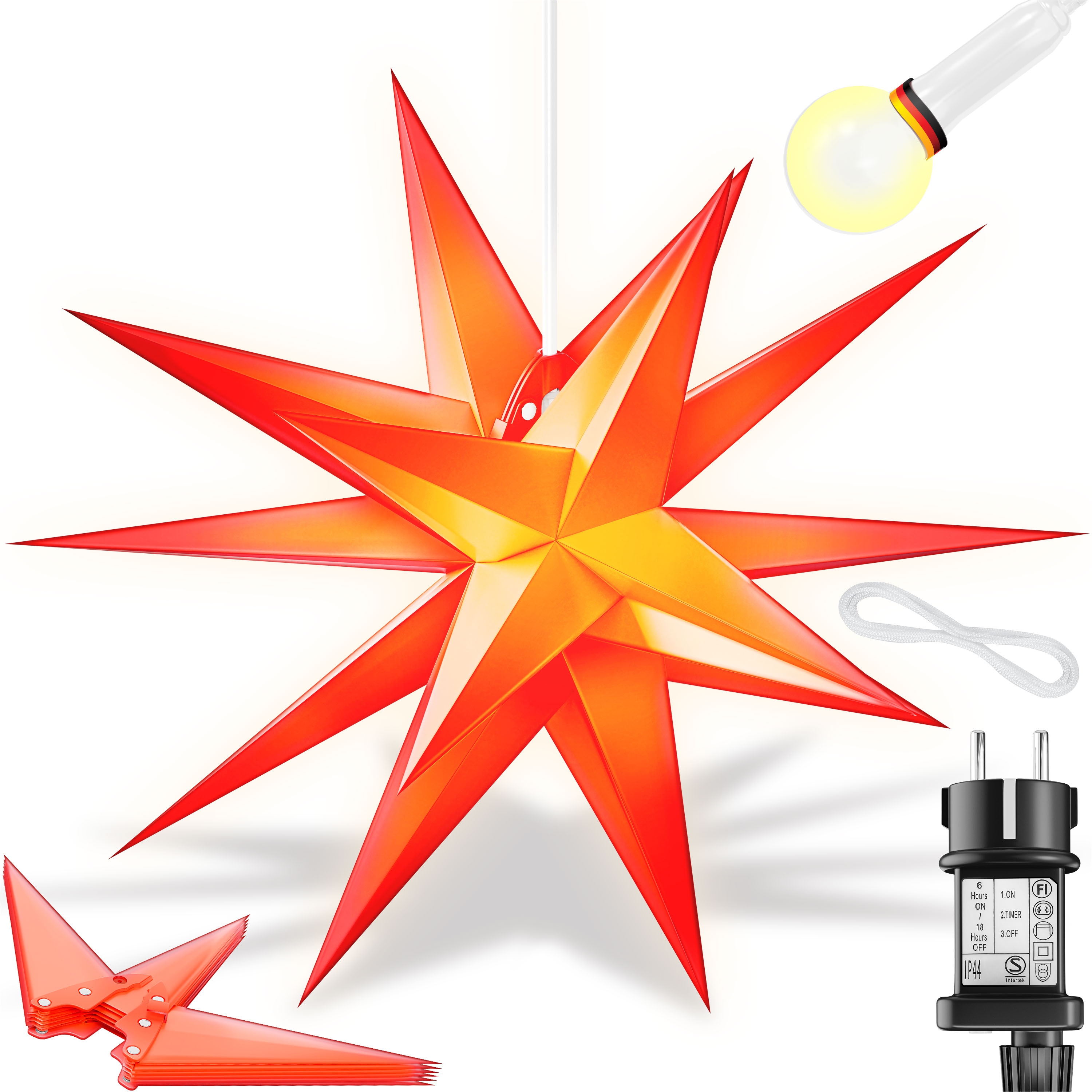 KESSER&reg; Leuchtstern 3D, LED Weihnachtsstern mit Timer f&uuml;r innen und au&szlig;en, Adventsstern Beleuchtet h&auml;ngend Stern + Warmwei&szlig; Licht - Bild 1