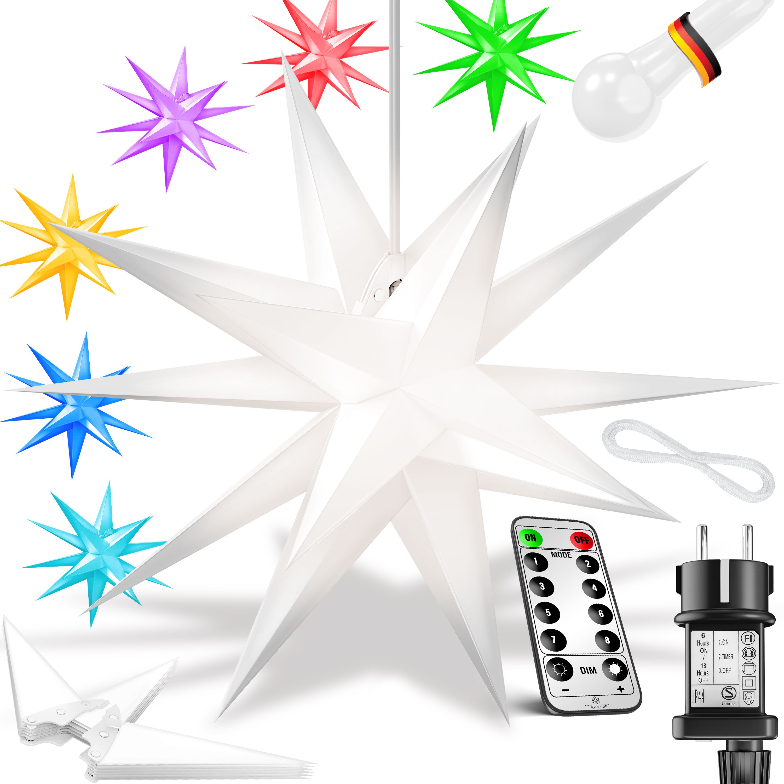 KESSER&reg; Leuchtstern 3D, LED Weihnachtsstern mit Timer f&uuml;r innen und au&szlig;en, Adventsstern Beleuchtet h&auml;ngend Stern + Warmwei&szlig; Licht - Bild 1